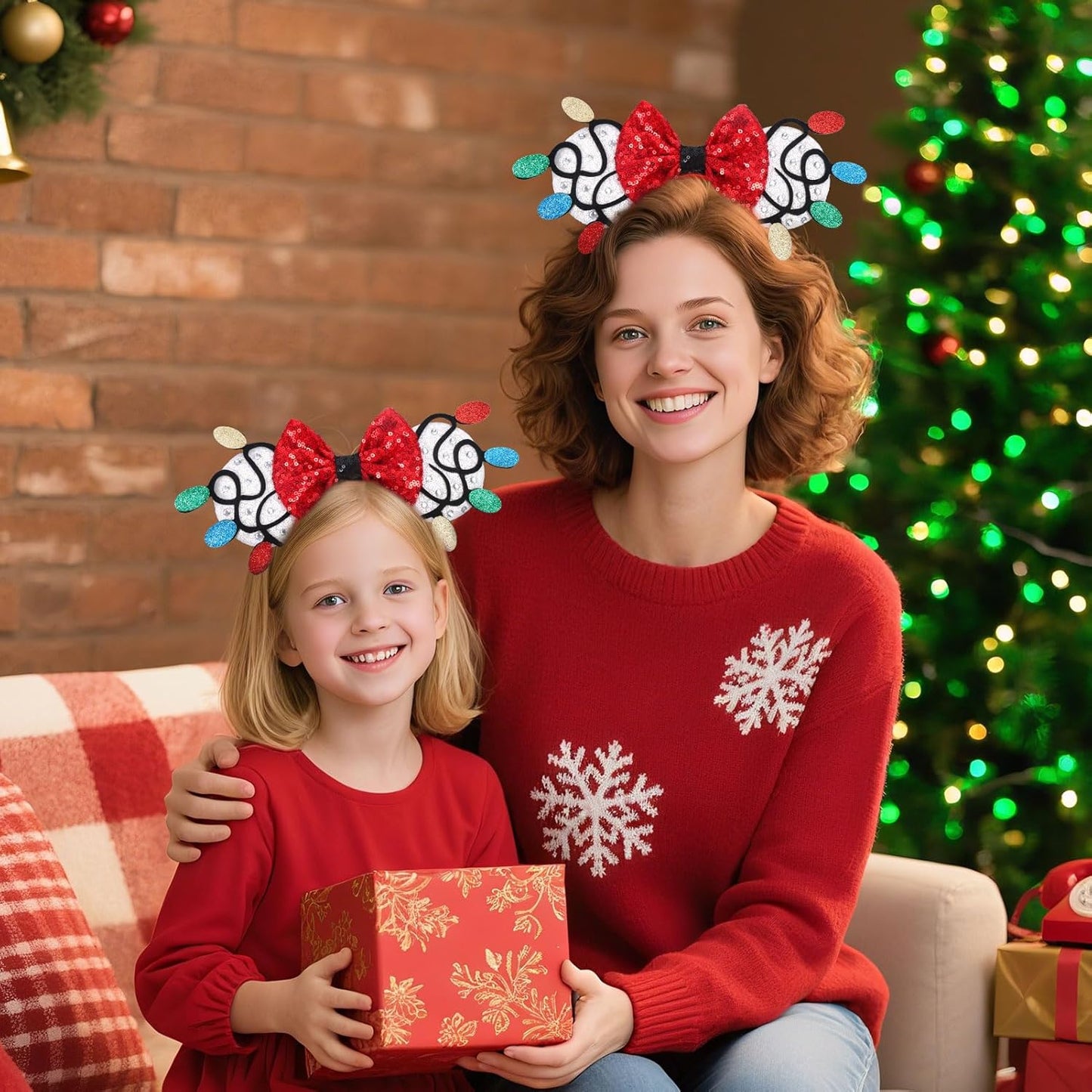 Christmas Mouse Ears Headband, Christmas Ears for Women Adult Kids, Christmas Headband Park Ears Christmas Party Cosplay Costumes Accessories (Ginger)