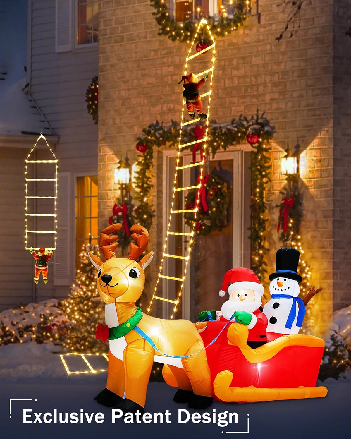 LED Christmas Lights - 10ft Christmas Decorative Ladder Lights with Santa Claus, Xmas Decorations Light for Indoor Outdoor, Window, Garden, Home, Wall, Xmas Tree Decor - Warm White