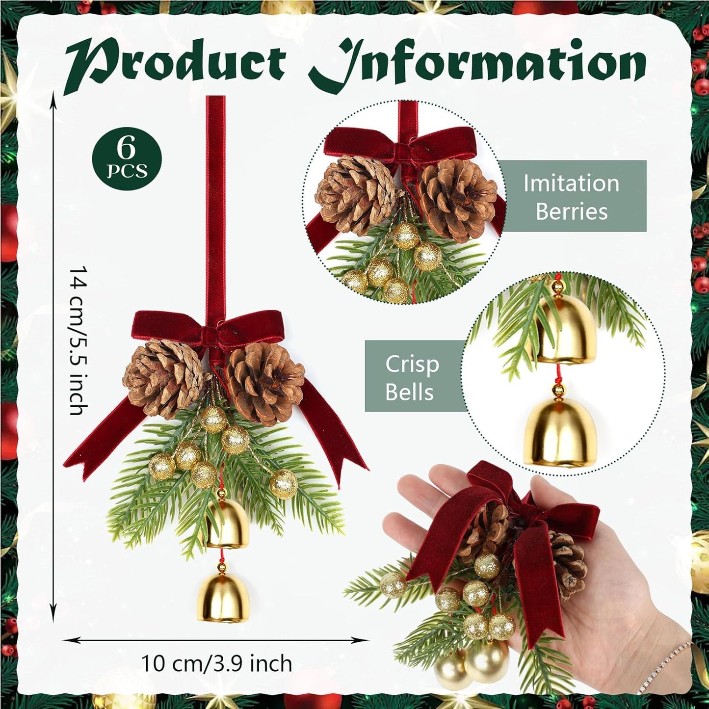 24" Christmas Wreaths for Front Door 2 PCS Christmas Teardrop Swag Winter Wreath with Red Ball Red Berry Pine Needles for Indoor Outdoor Farmhouse Home Wall Window Festival Wedding Decor