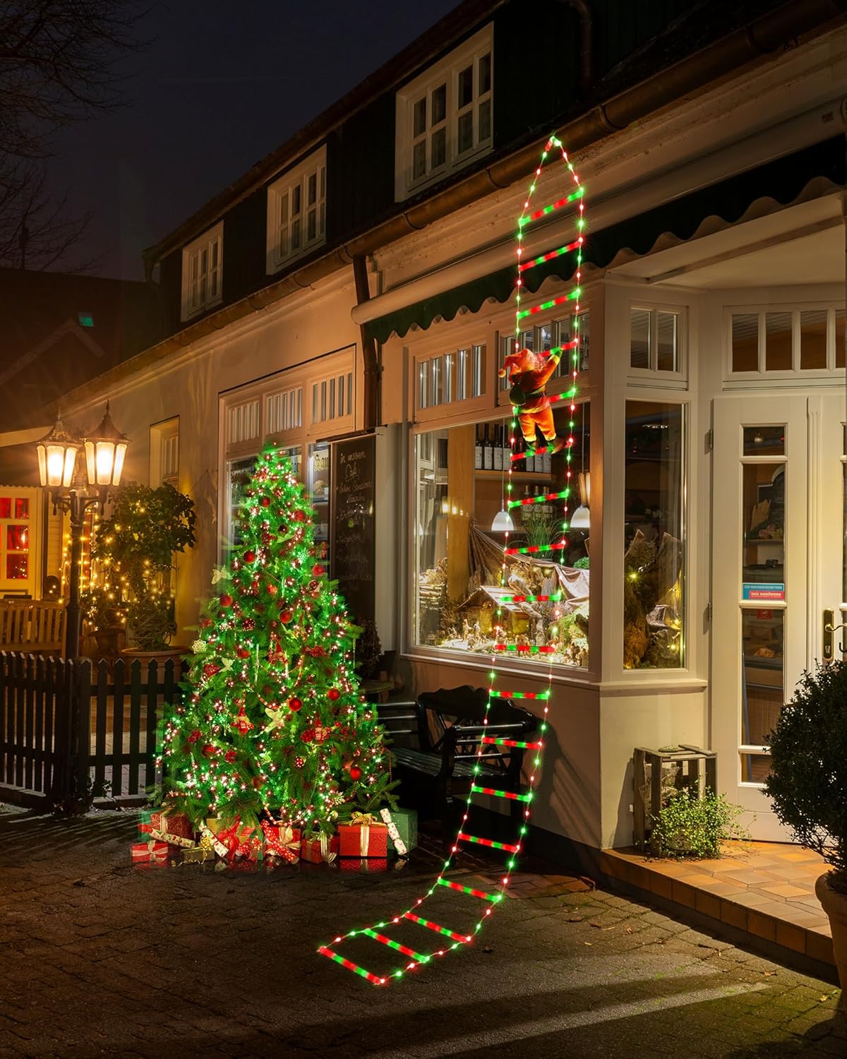 LED Christmas Lights - 10ft Christmas Decorative Ladder Lights with Santa Claus, Xmas Decorations Light for Indoor Outdoor, Window, Garden, Home, Wall, Xmas Tree Decor - Warm White