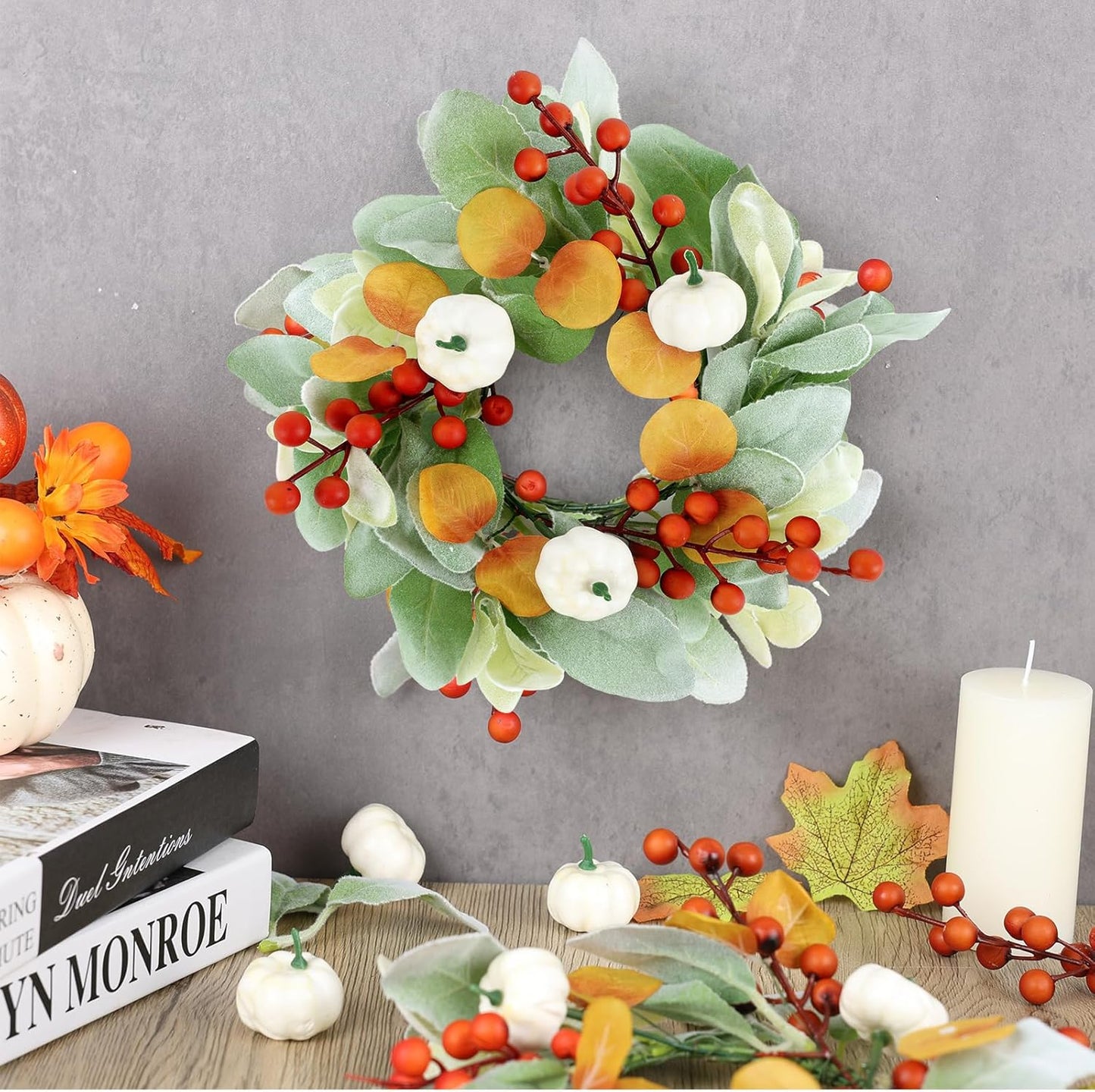 24" Christmas Wreaths for Front Door 2 PCS Christmas Teardrop Swag Winter Wreath with Red Ball Red Berry Pine Needles for Indoor Outdoor Farmhouse Home Wall Window Festival Wedding Decor