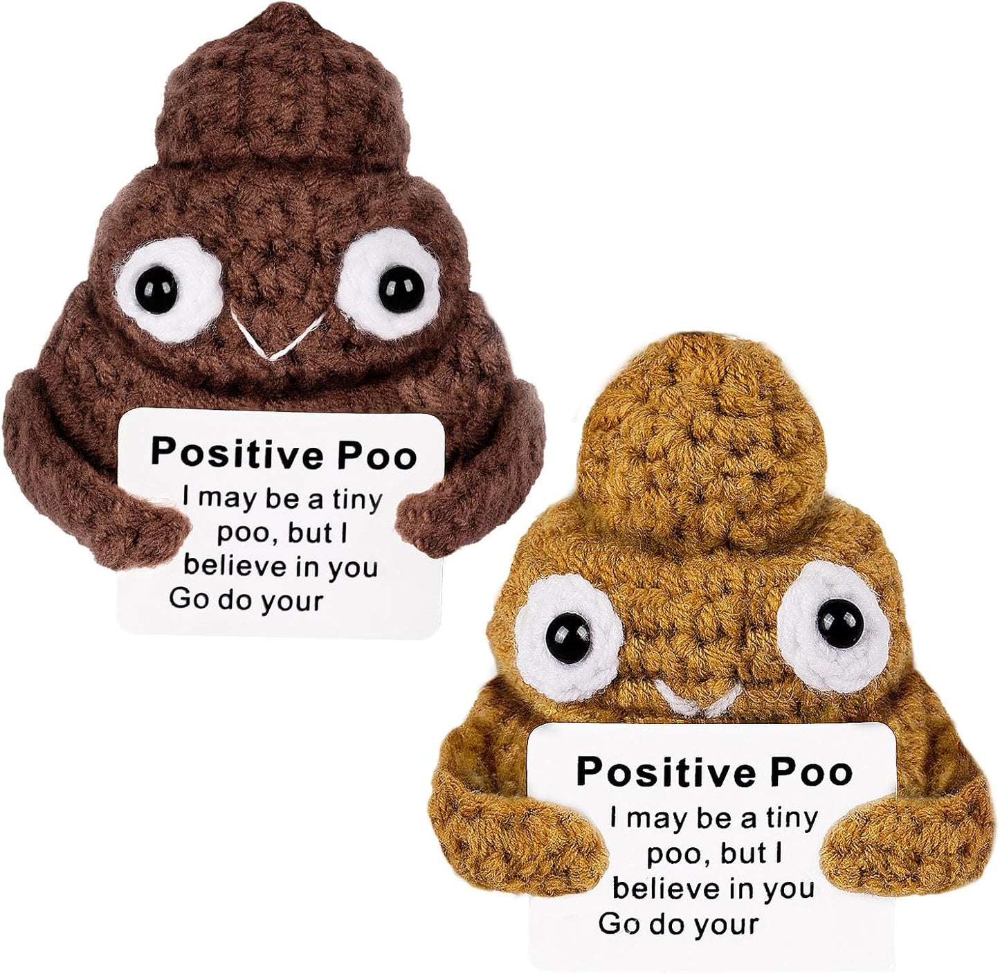 Positive Poo with Affirmations Cards Emotional Crochet Support Positive Energy Gifts for Women Friends Christmas Gag Gift (Brown&Yellow, 2P)