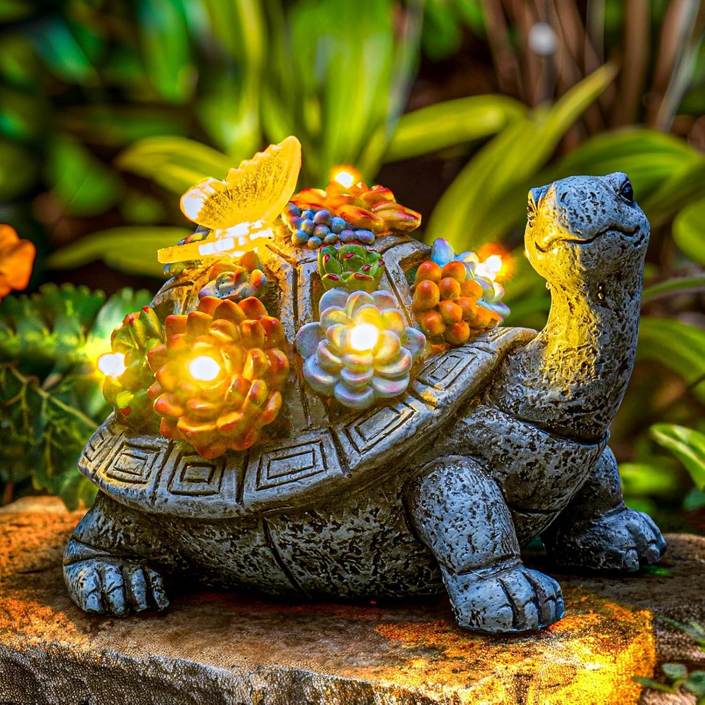 Solar Garden Outdoor Statues Green Monster with Christmas Tree and 6 LED Lights-Christmas Lawn Deco Statue for Patio, Balcony - Unique Christmas Housewarming Gifts