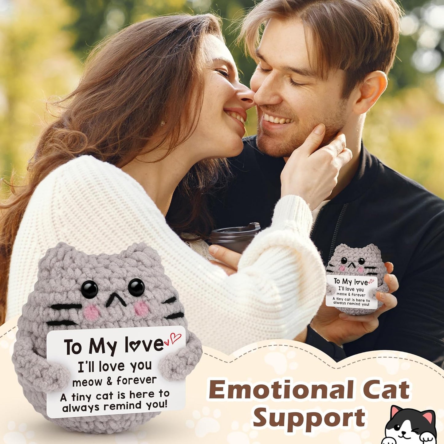 Crochet Cat Easter Basket Stuffers Positive Cat Crochet for Friend for Mom Grandma Dad Grandpa Daughter Son Gifts, Emotional Coworker Sister Brother Support Small Birthday Gifts