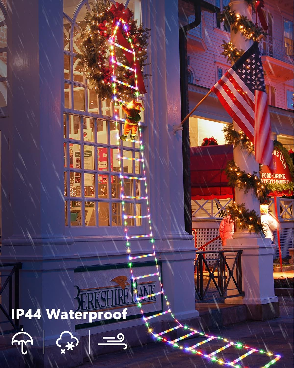 LED Christmas Lights - 10ft Christmas Decorative Ladder Lights with Santa Claus, Xmas Decorations Light for Indoor Outdoor, Window, Garden, Home, Wall, Xmas Tree Decor - Warm White