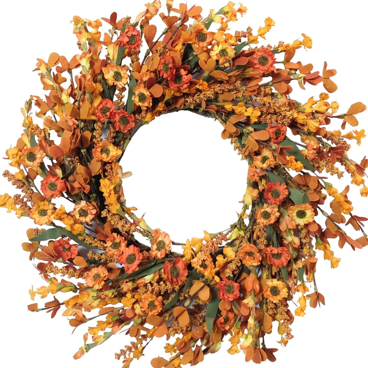 Bibelot 20 Inch Spring Wreath Blue with Green Leaves Wreaths Blue Daisy Artificial Grains White Flower Wreath for Front Door Wreaths,Farmhouse Decor Indoor&Outdoor Wedding Wall Home Decor