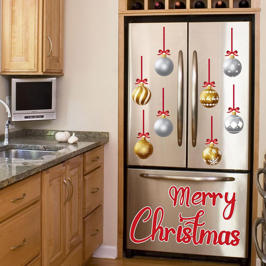 90shine 32PCS Christmas Garage Door Decorations Magnets - Merry Xmas Ball Holiday Refrigerator Fridge Kitchen Decor(Red, Silver)