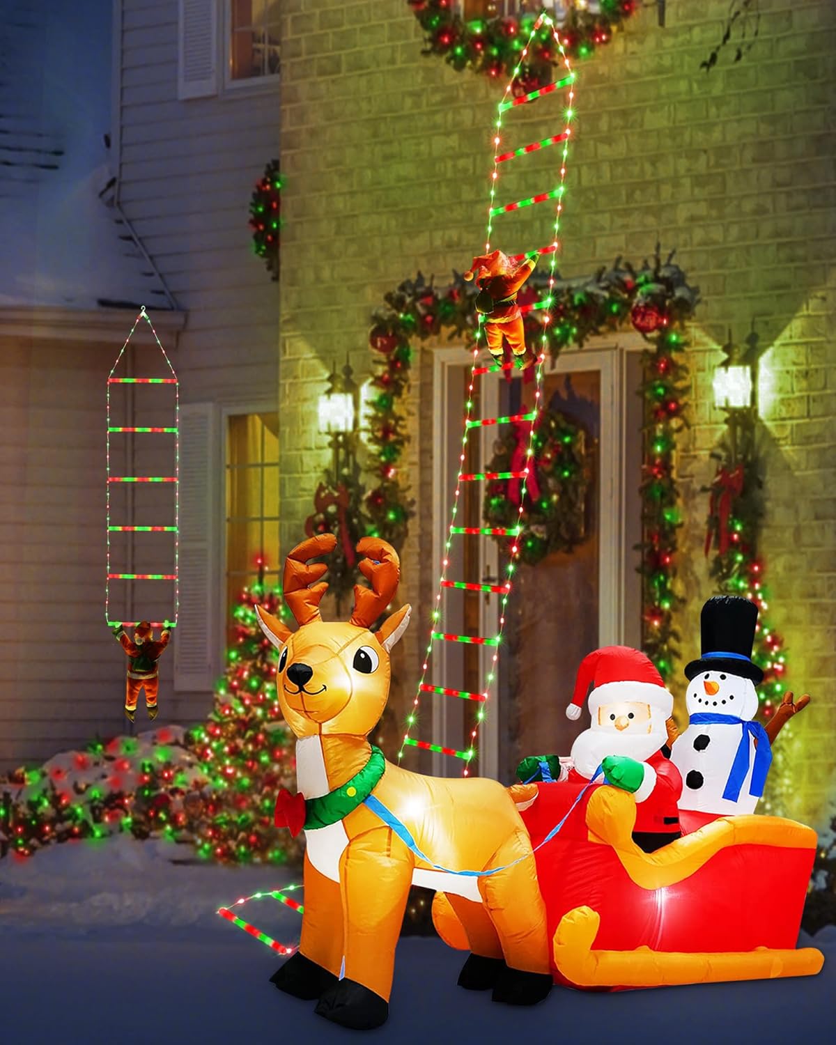 LED Christmas Lights - 10ft Christmas Decorative Ladder Lights with Santa Claus, Xmas Decorations Light for Indoor Outdoor, Window, Garden, Home, Wall, Xmas Tree Decor - Warm White