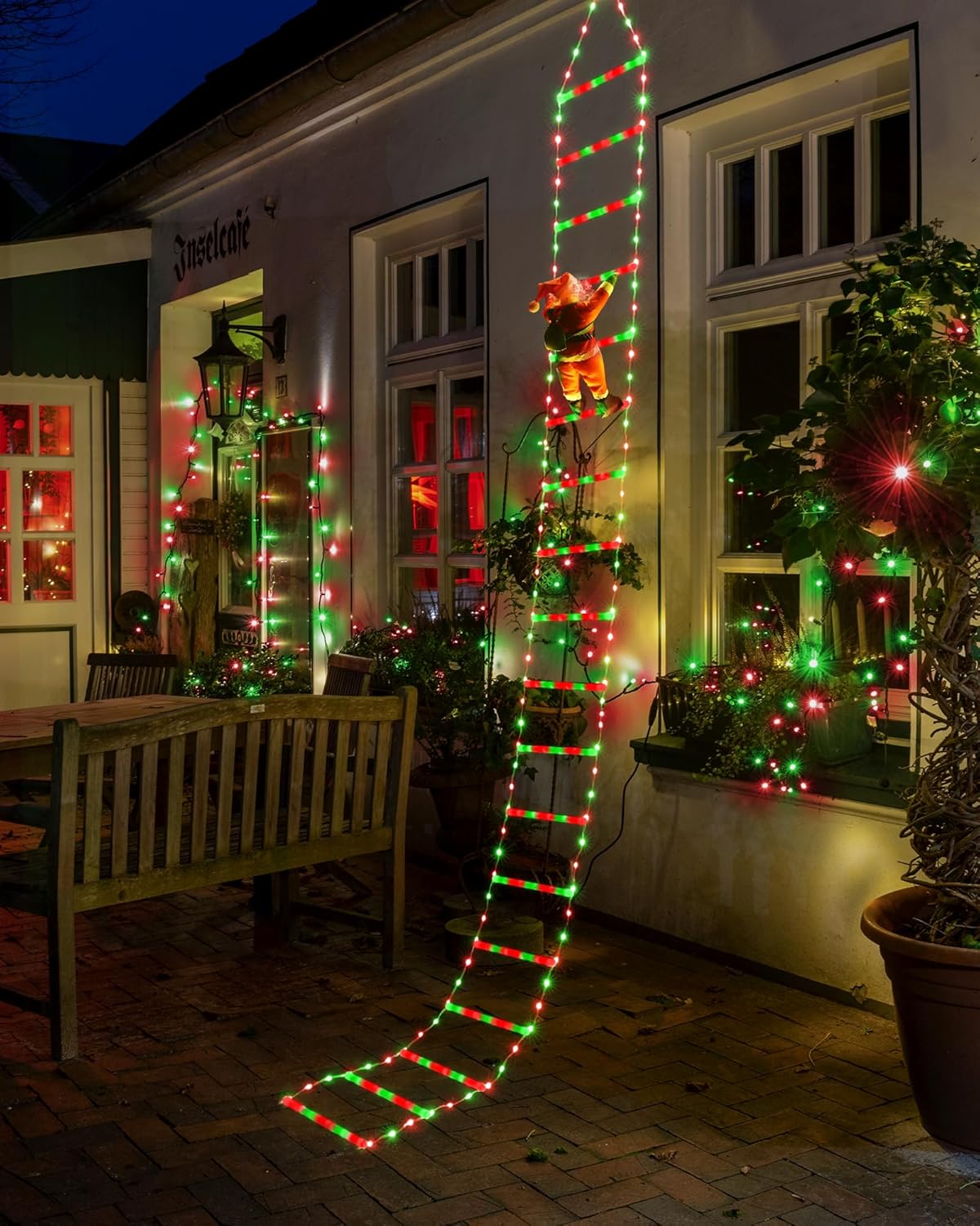 LED Christmas Lights - 10ft Christmas Decorative Ladder Lights with Santa Claus, Xmas Decorations Light for Indoor Outdoor, Window, Garden, Home, Wall, Xmas Tree Decor - Warm White