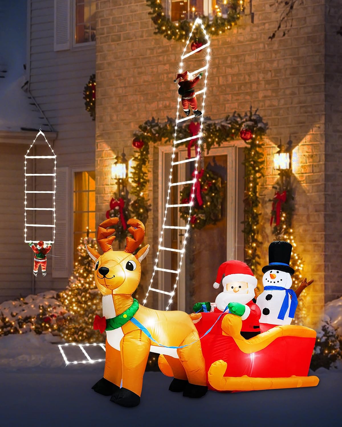 LED Christmas Lights - 10ft Christmas Decorative Ladder Lights with Santa Claus, Xmas Decorations Light for Indoor Outdoor, Window, Garden, Home, Wall, Xmas Tree Decor - Warm White