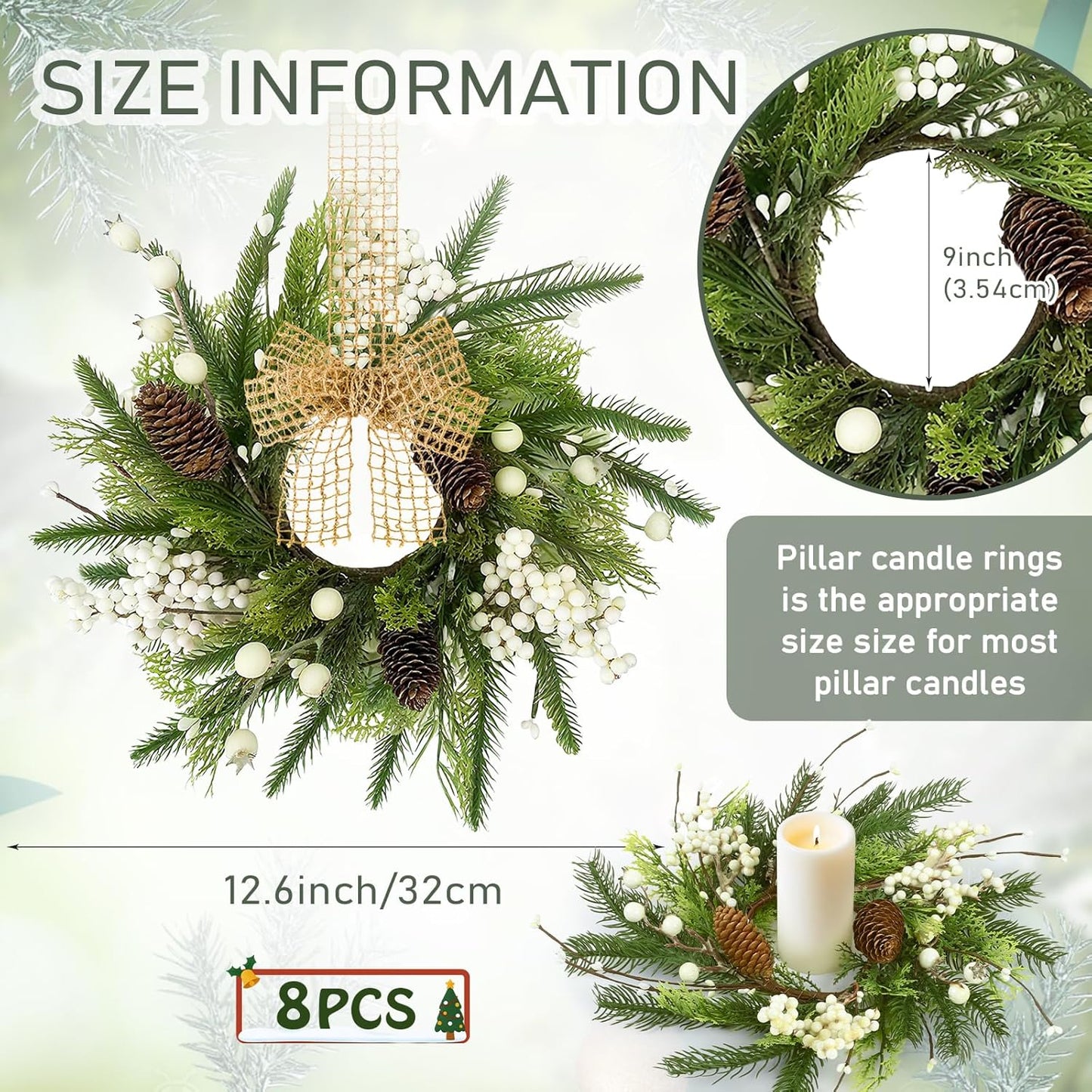 24" Christmas Wreaths for Front Door 2 PCS Christmas Teardrop Swag Winter Wreath with Red Ball Red Berry Pine Needles for Indoor Outdoor Farmhouse Home Wall Window Festival Wedding Decor