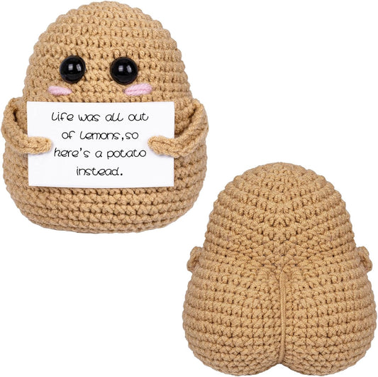 Positive Poo with Affirmations Cards Emotional Crochet Support Positive Energy Gifts for Women Friends Christmas Gag Gift (Brown&Yellow, 2P)