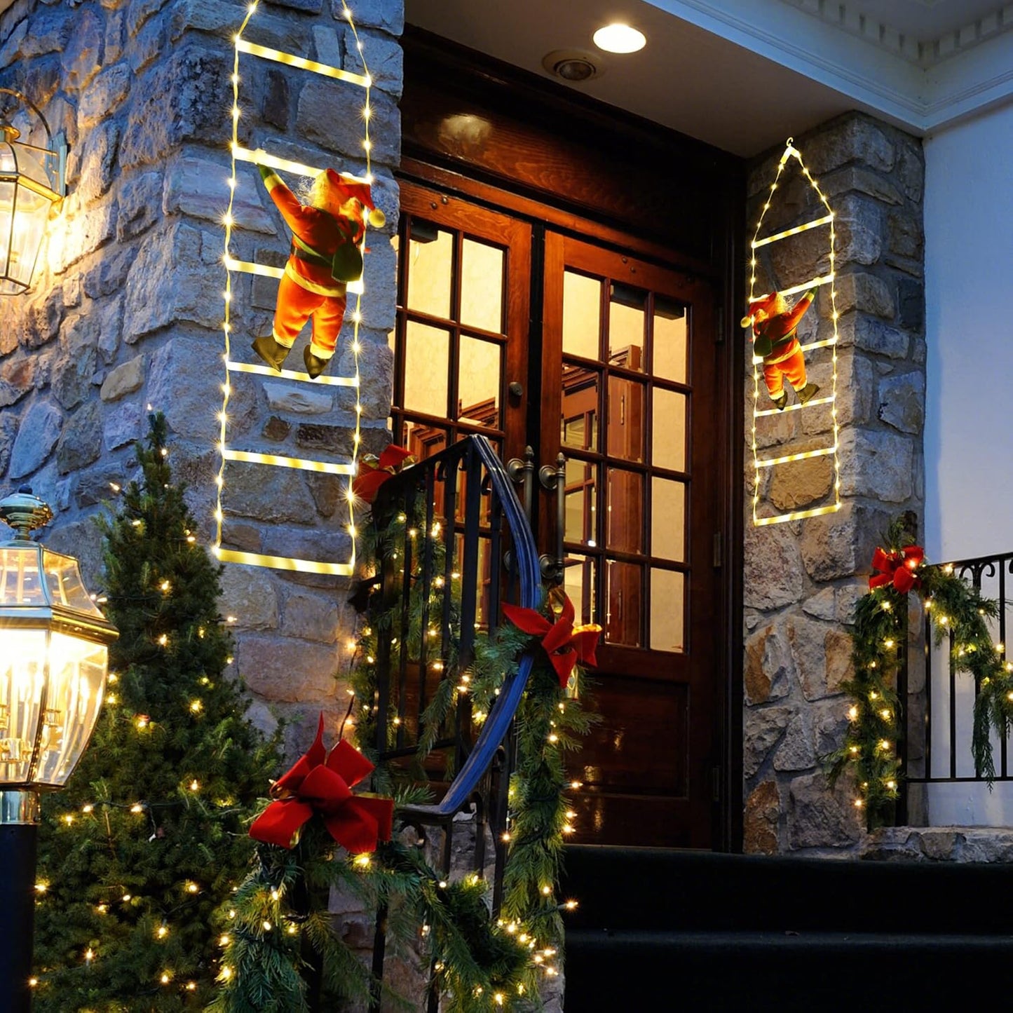 LED Christmas Lights - 10ft Christmas Decorative Ladder Lights with Santa Claus, Xmas Decorations Light for Indoor Outdoor, Window, Garden, Home, Wall, Xmas Tree Decor - Warm White