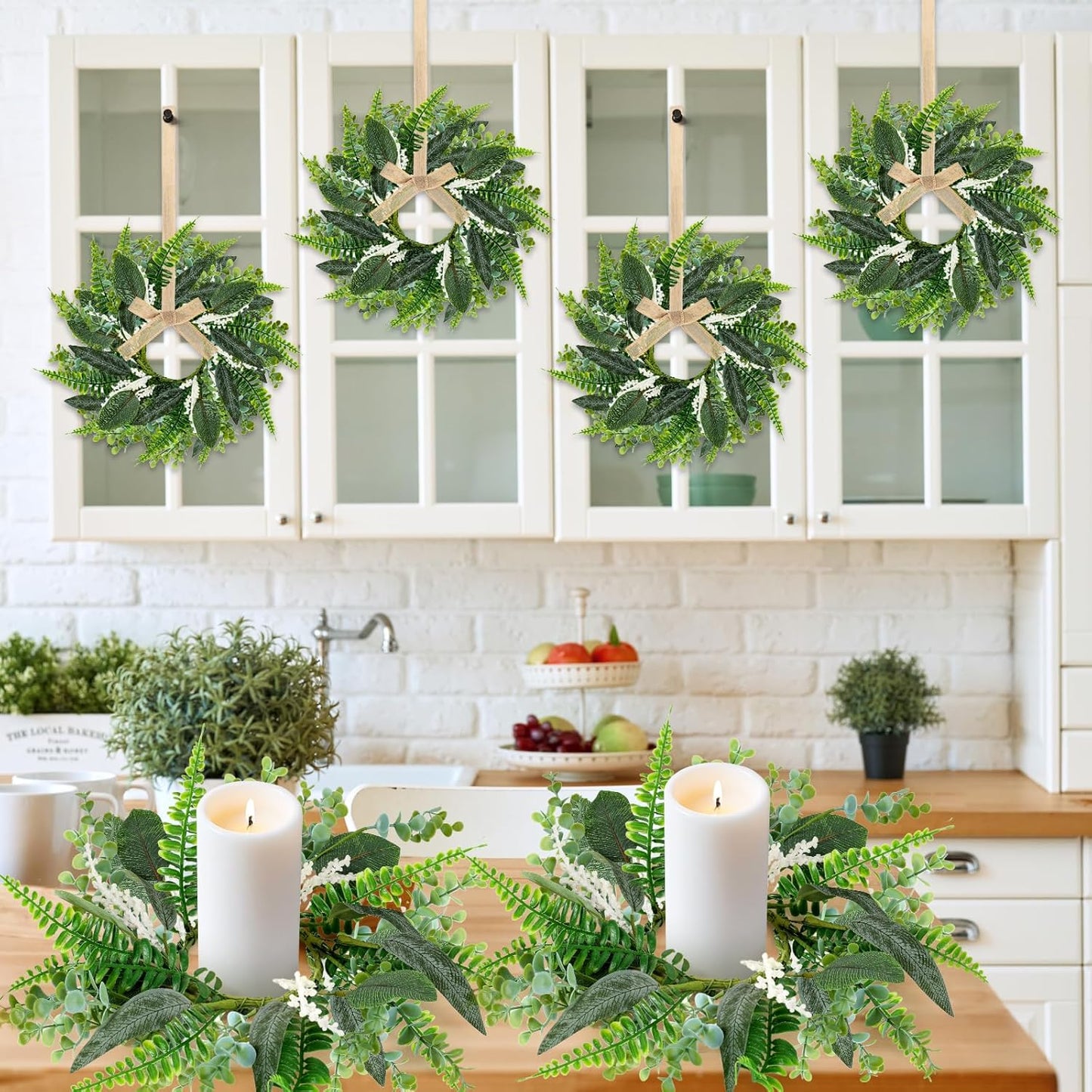 24" Christmas Wreaths for Front Door 2 PCS Christmas Teardrop Swag Winter Wreath with Red Ball Red Berry Pine Needles for Indoor Outdoor Farmhouse Home Wall Window Festival Wedding Decor