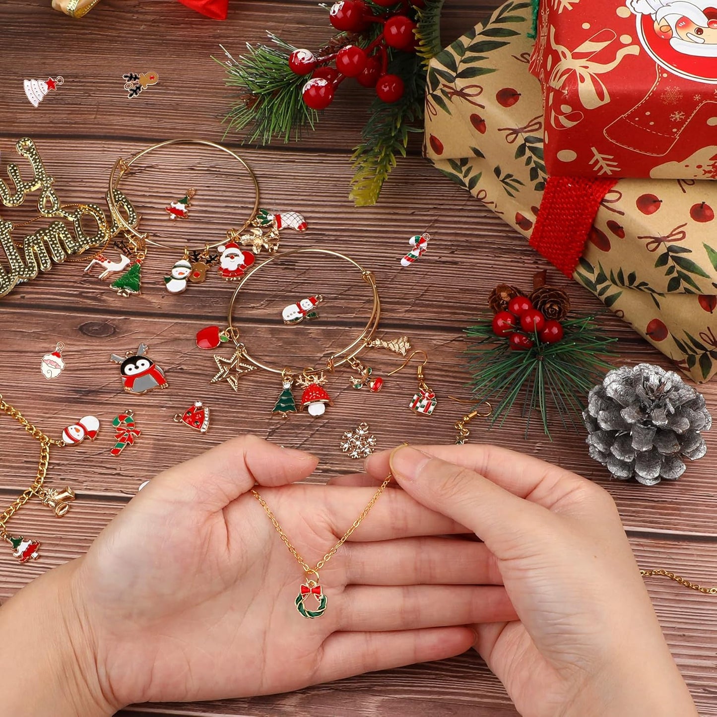 Christmas Charms Gold Enamel Jewelry Making Charms for Bracelet Necklace Earring