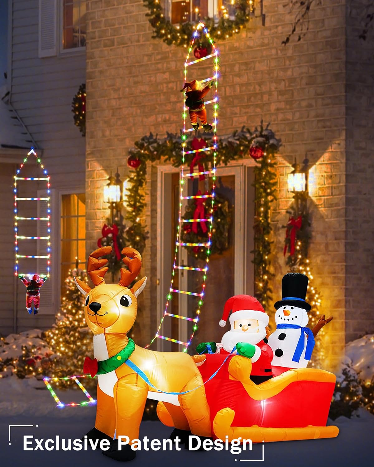 LED Christmas Lights - 10ft Christmas Decorative Ladder Lights with Santa Claus, Xmas Decorations Light for Indoor Outdoor, Window, Garden, Home, Wall, Xmas Tree Decor - Warm White