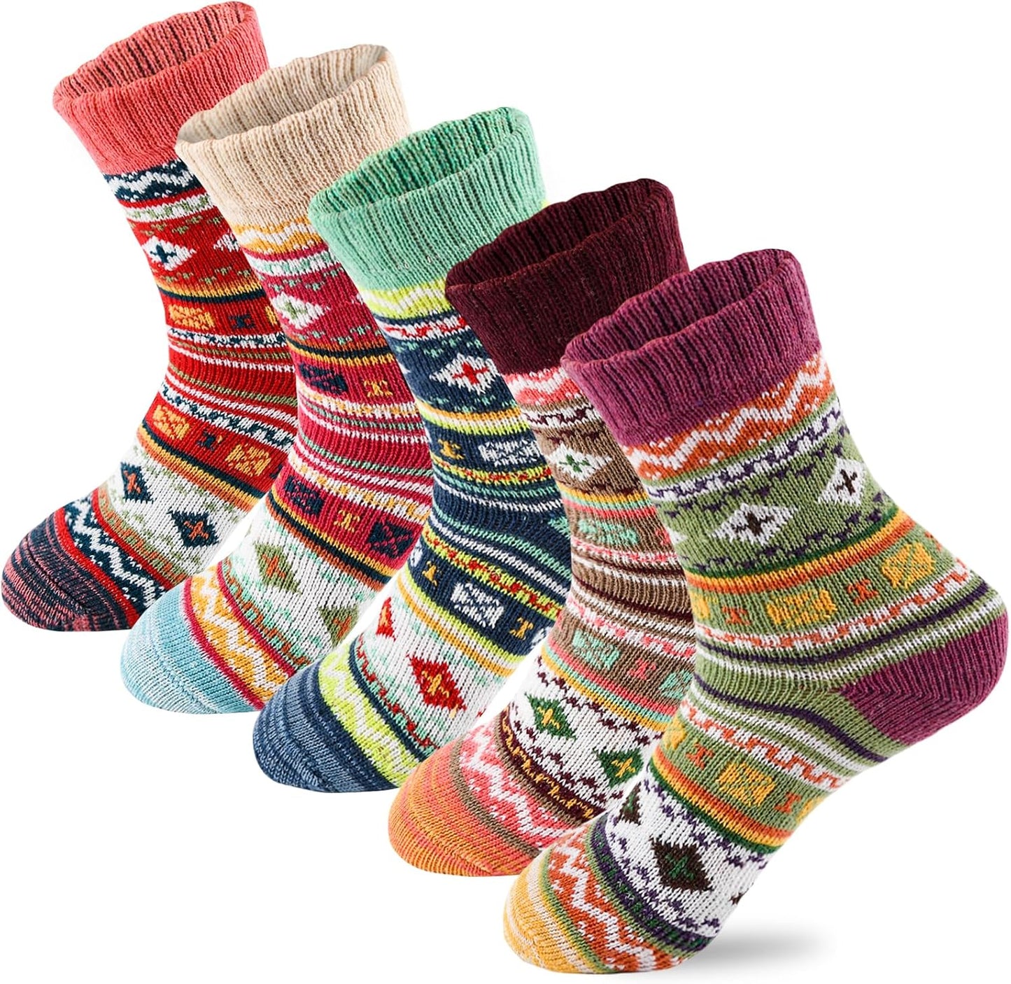 5Pairs Free Size Fuzzy Socks Soft Wool Crew Warm Socks for Women Winter Multicolor Christmas Womens Winter Socks Gift Box
