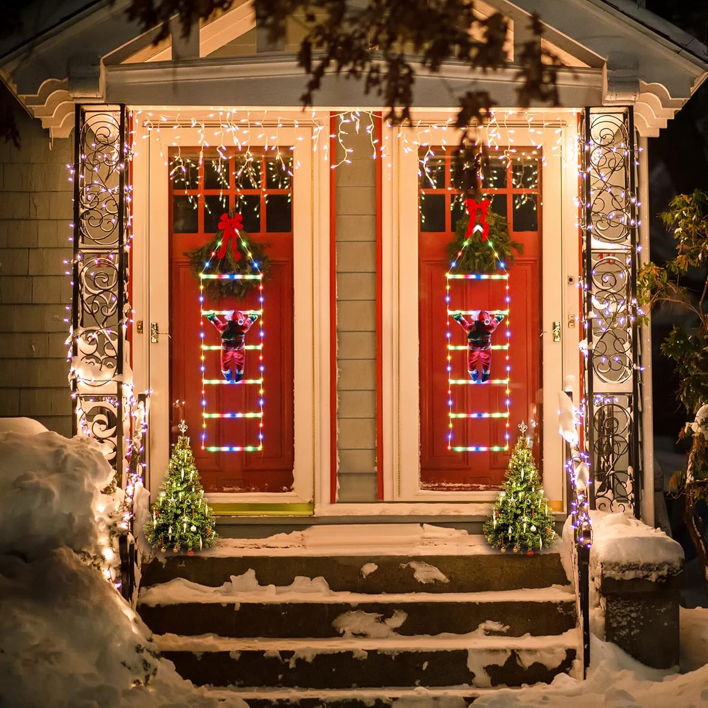 LED Christmas Lights - 10ft Christmas Decorative Ladder Lights with Santa Claus, Xmas Decorations Light for Indoor Outdoor, Window, Garden, Home, Wall, Xmas Tree Decor - Warm White