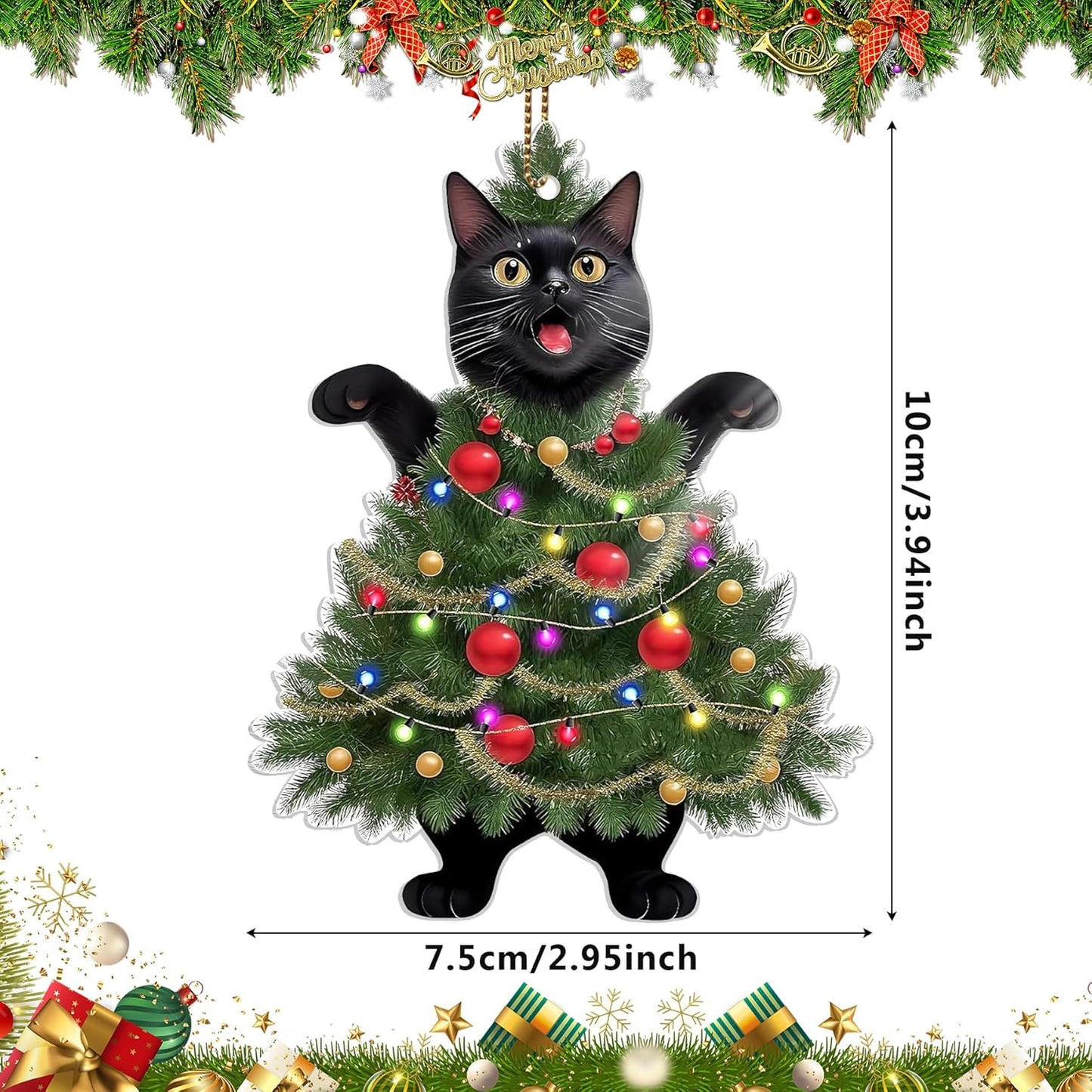 Cat Christmas Ornament, Christmas Ornaments 2025 Black Cat Christmas Decorations Acrylic 2 Side Printed Christmas Decor, Personalized Ornaments for Lovers