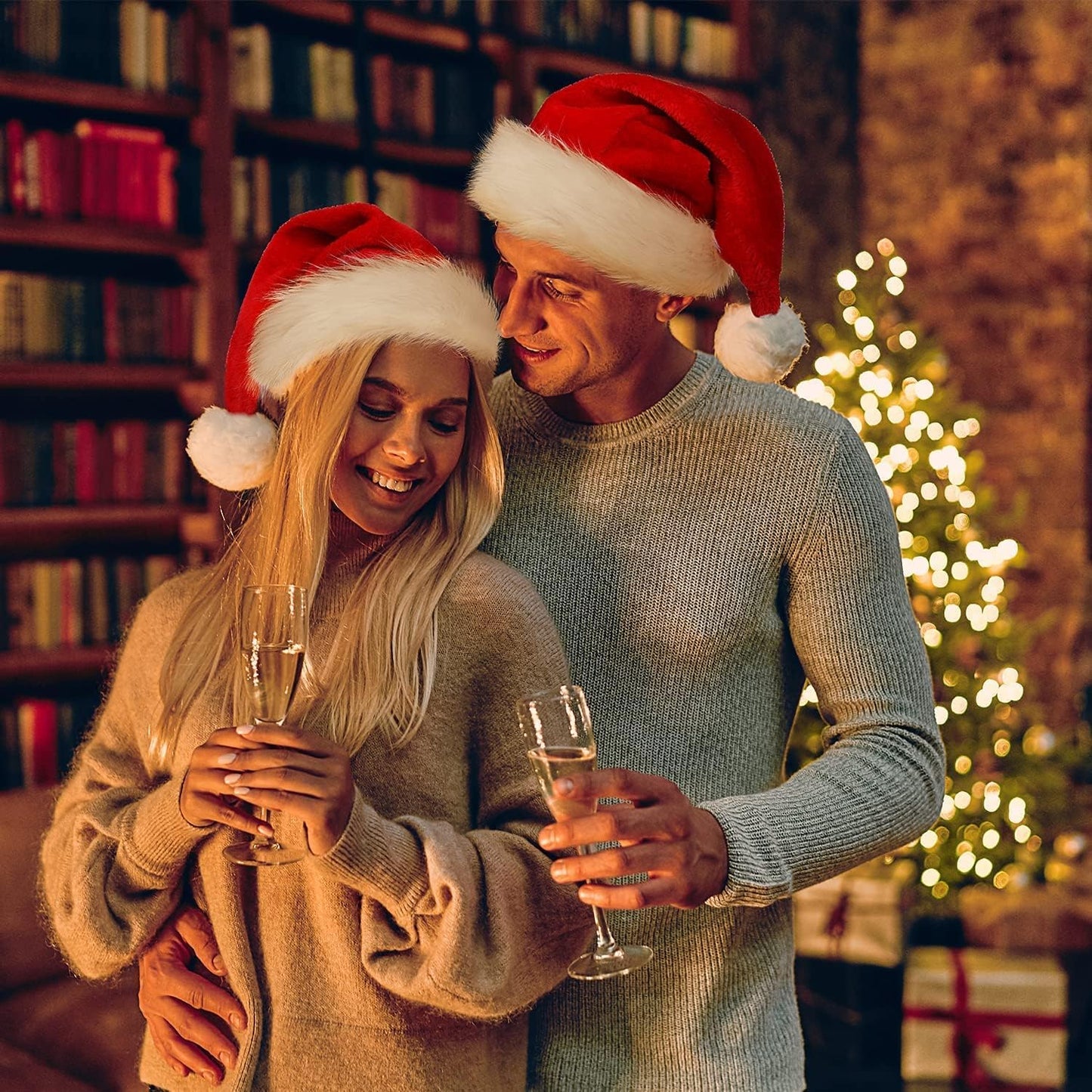 Christmas Hat, Santa Hat Holiday for Adults Unisex Velvet Comfort Extra Thicken Fur Xmas Hat for New Year Festive Party