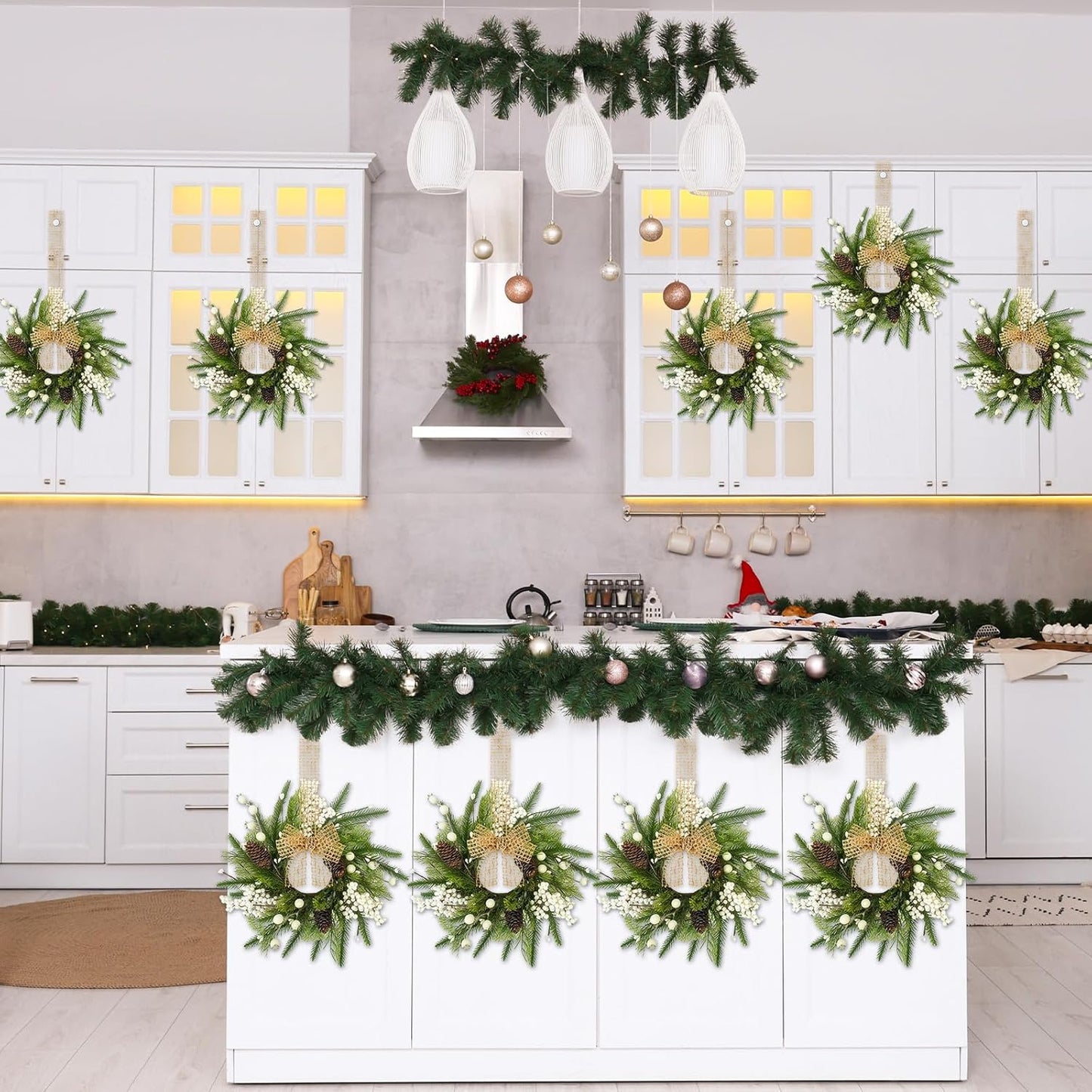 24" Christmas Wreaths for Front Door 2 PCS Christmas Teardrop Swag Winter Wreath with Red Ball Red Berry Pine Needles for Indoor Outdoor Farmhouse Home Wall Window Festival Wedding Decor