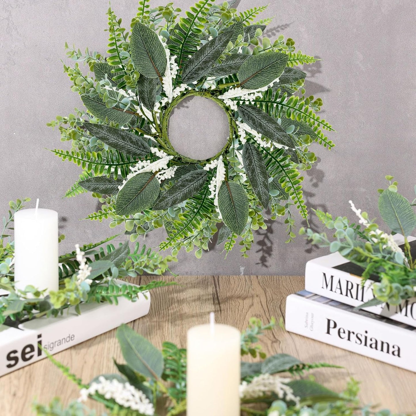 24" Christmas Wreaths for Front Door 2 PCS Christmas Teardrop Swag Winter Wreath with Red Ball Red Berry Pine Needles for Indoor Outdoor Farmhouse Home Wall Window Festival Wedding Decor