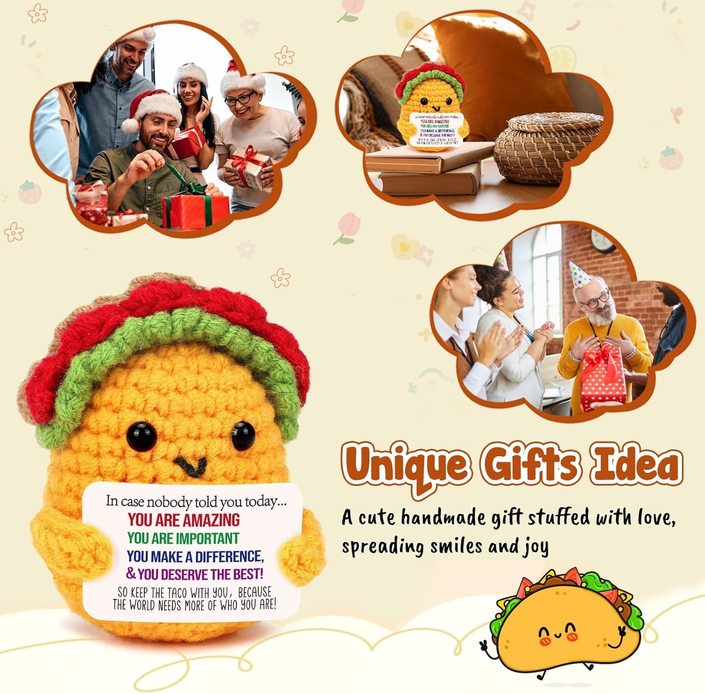 Positive Crochet Taco Christmas Birthday Gifts Home Decor Emotional Inspirational Support