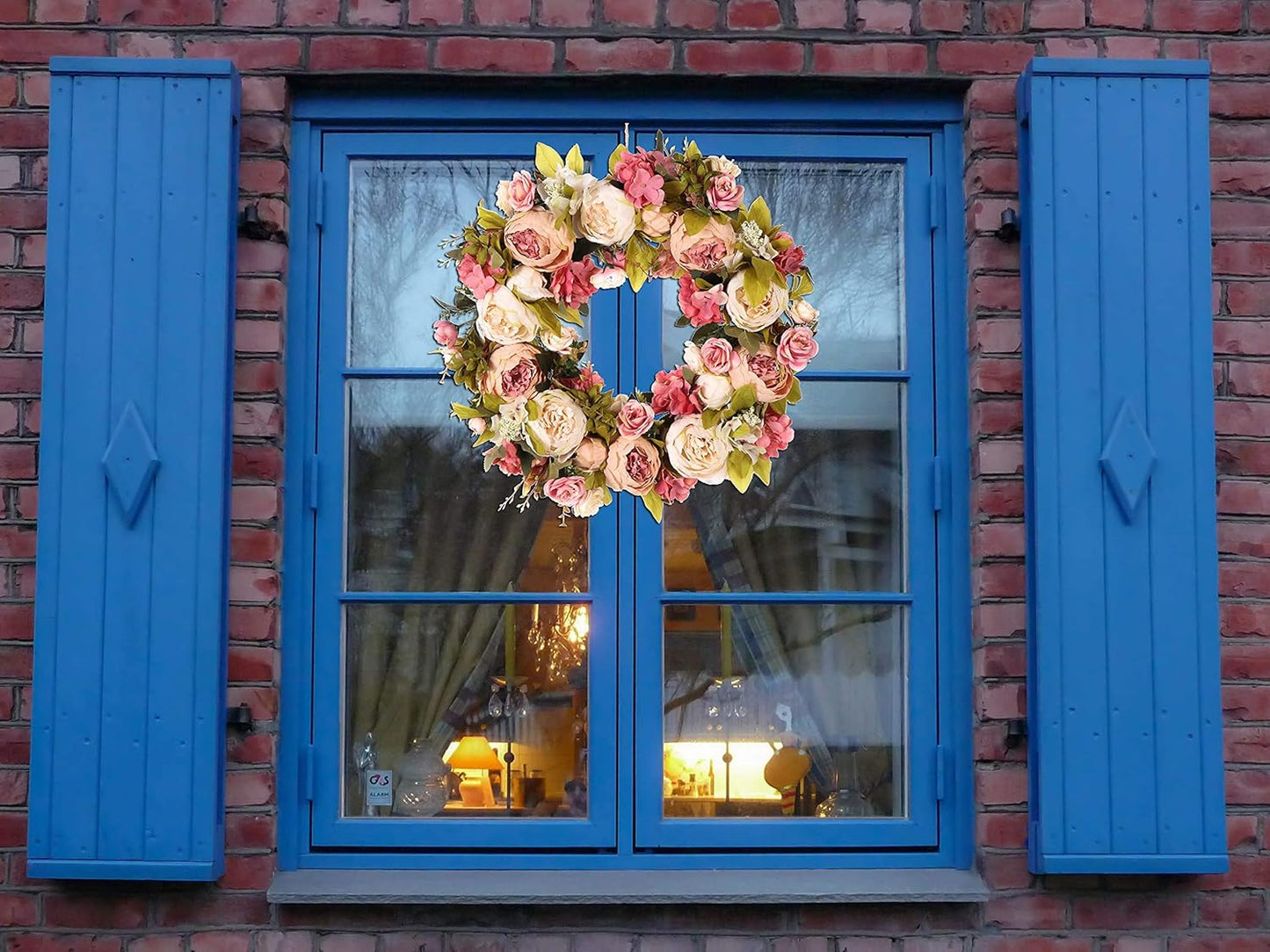 Peony Spring Wreaths for Front Door Outside 22 inch Handmade Summer Wreaths for Front Door Wall Window Decor in All Season(Large)