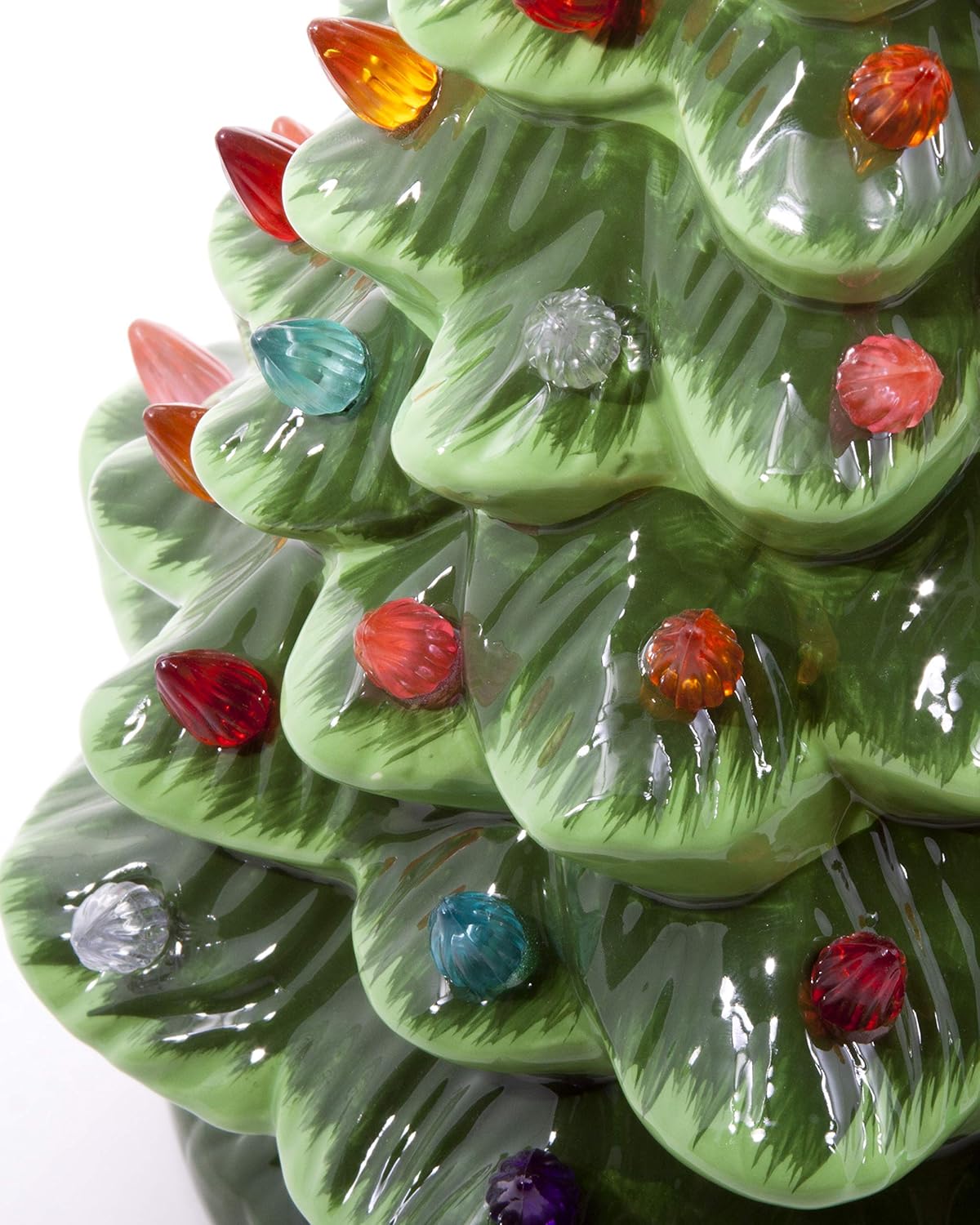 Christmas is Forever Lighted Tabletop Ceramic Christmas Tree, 16 Inch Green Tree with Multicolored Lights