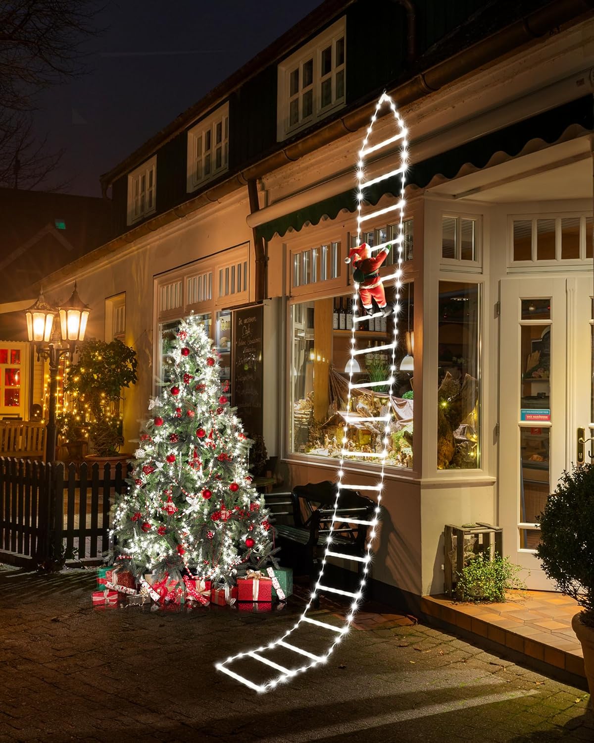 LED Christmas Lights - 10ft Christmas Decorative Ladder Lights with Santa Claus, Xmas Decorations Light for Indoor Outdoor, Window, Garden, Home, Wall, Xmas Tree Decor - Warm White
