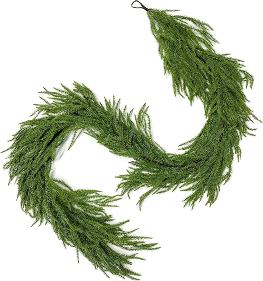 2025 Upgraded 6 Ft Artificial Norfolk Pine Garlands, Real Touch Winter Pine Garland, for Staircase, Table, Mantle, Wall, Indoor, Outdoor Christmas Decorations, Flower Arranging(1 Pack Without Light)