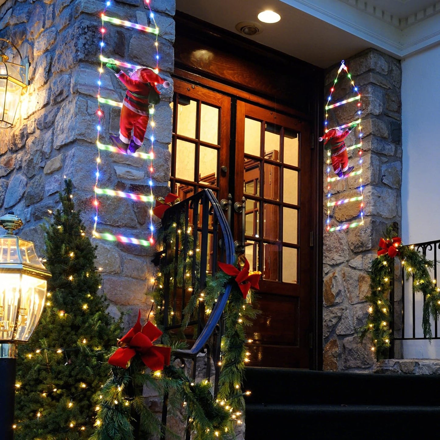 LED Christmas Lights - 10ft Christmas Decorative Ladder Lights with Santa Claus, Xmas Decorations Light for Indoor Outdoor, Window, Garden, Home, Wall, Xmas Tree Decor - Warm White