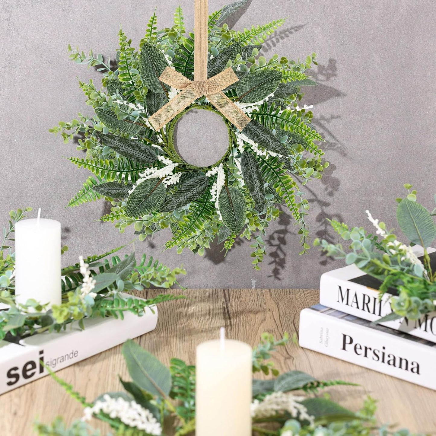 24" Christmas Wreaths for Front Door 2 PCS Christmas Teardrop Swag Winter Wreath with Red Ball Red Berry Pine Needles for Indoor Outdoor Farmhouse Home Wall Window Festival Wedding Decor
