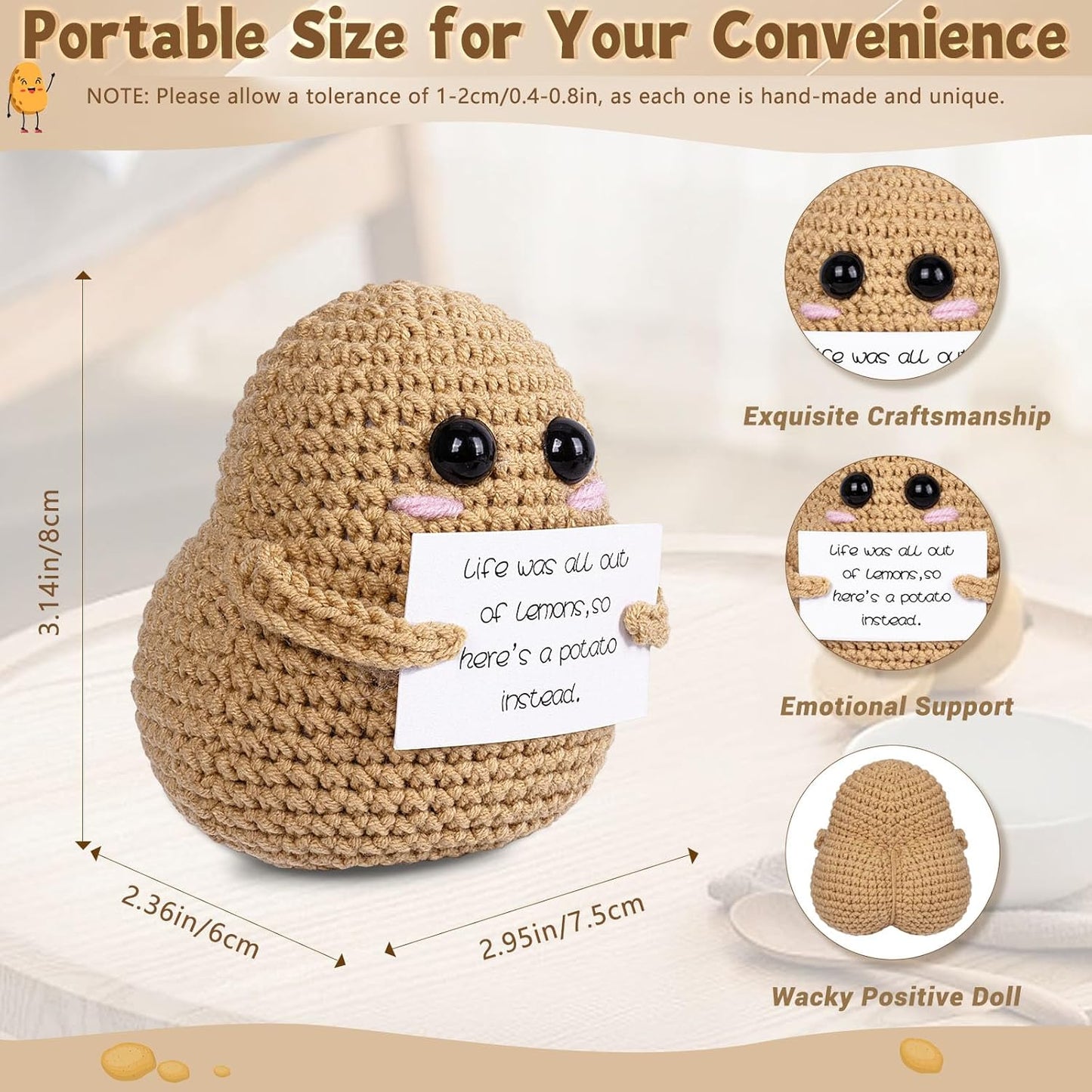 Positive Poo with Affirmations Cards Emotional Crochet Support Positive Energy Gifts for Women Friends Christmas Gag Gift (Brown&Yellow, 2P)