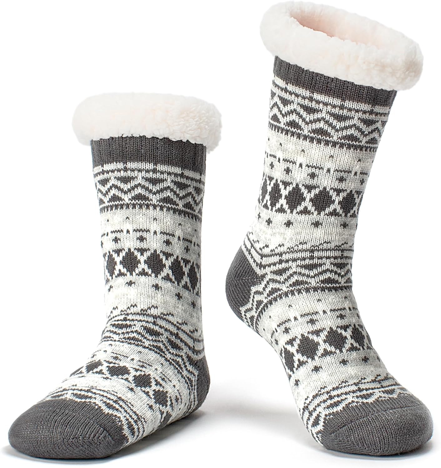 Women's Fuzzy Slipper Socks with Non-Slip Grippers, Cozy Fluffy Sherpa Lined, Cute Christmas Gifts