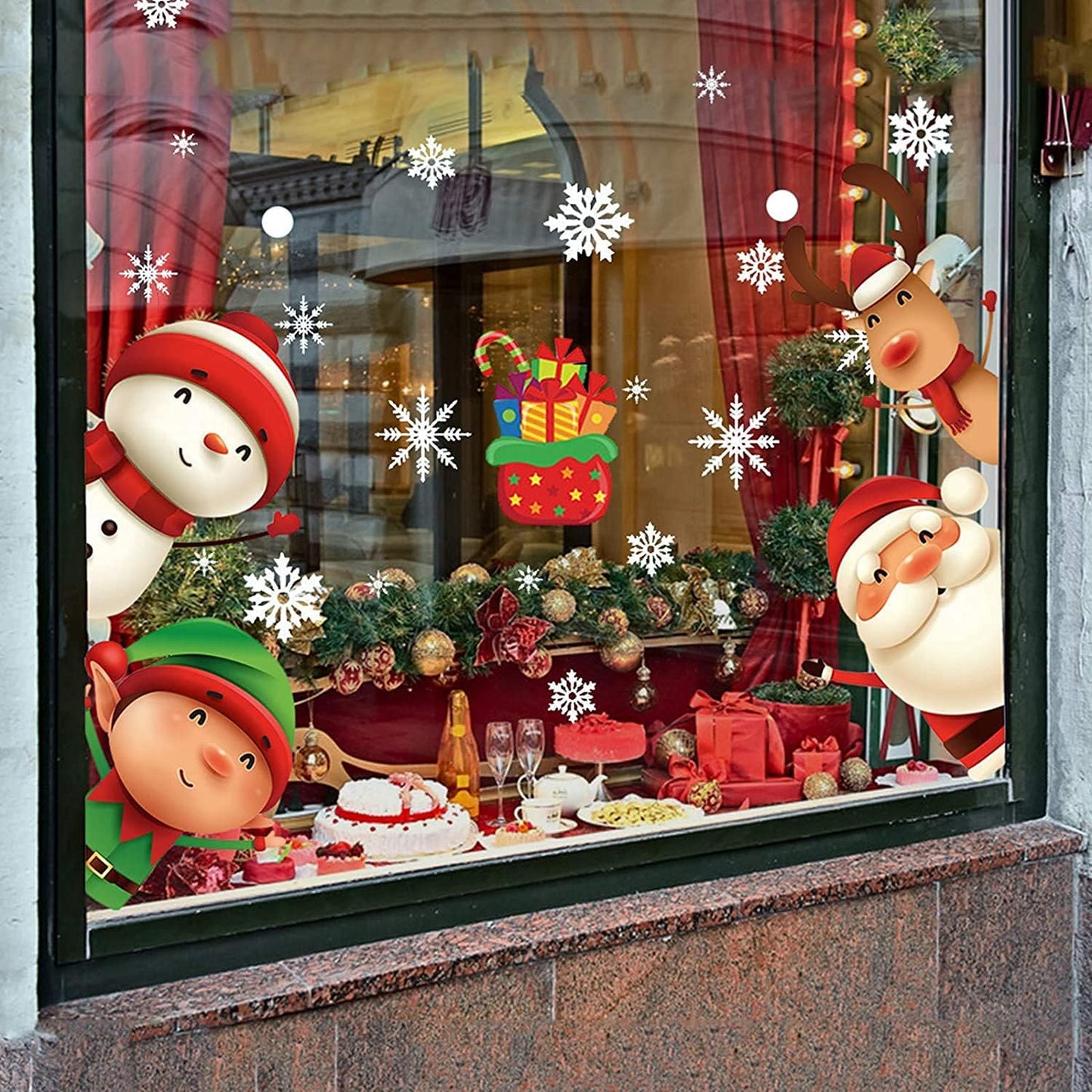 82PCS Christmas Snowflake Window Clings Stickers for Glass, Xmas Decals Christmas Decorations Indoor Holiday Snowflake Santa Claus Reindeer Decals for Party