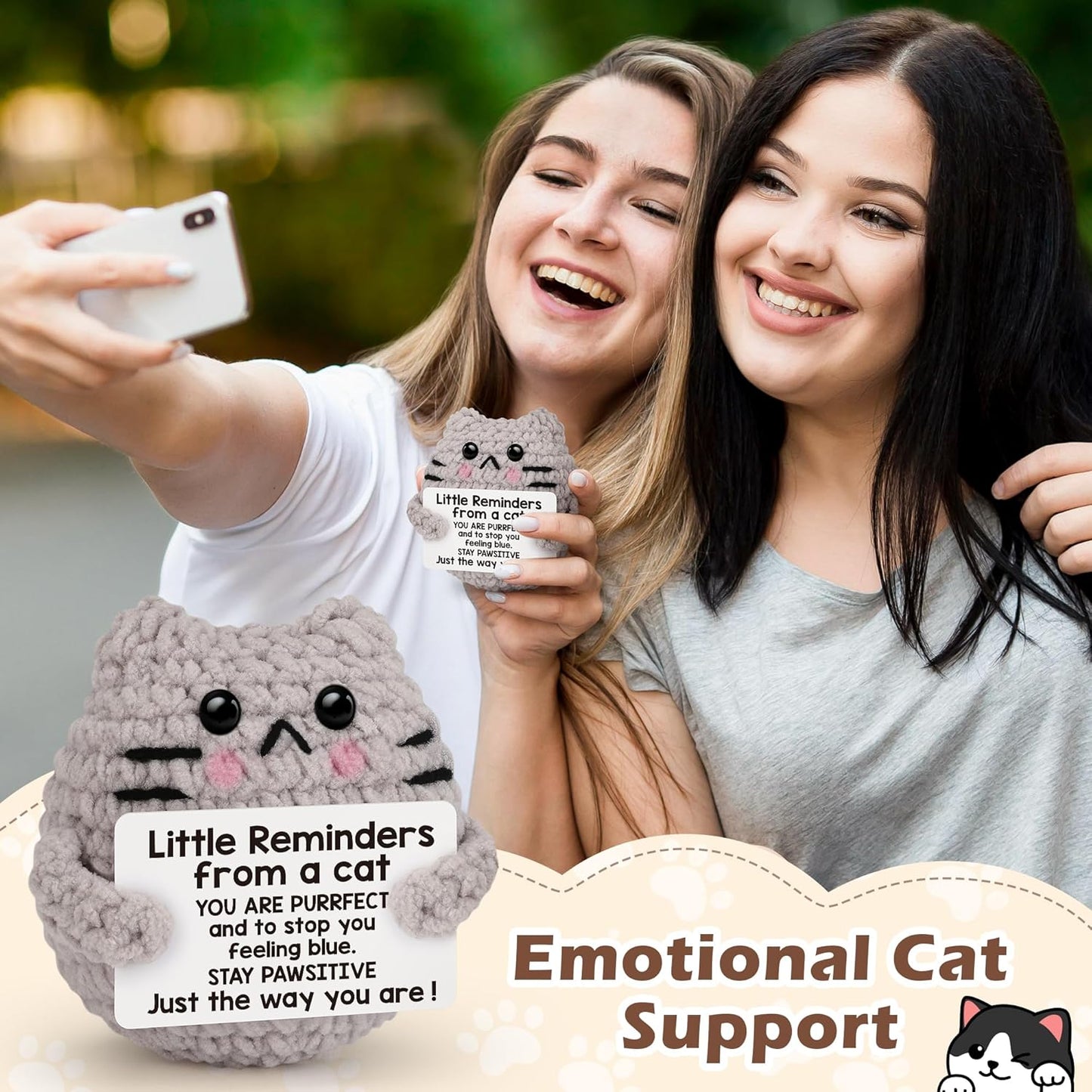 Crochet Cat Easter Basket Stuffers Positive Cat Crochet for Friend for Mom Grandma Dad Grandpa Daughter Son Gifts, Emotional Coworker Sister Brother Support Small Birthday Gifts