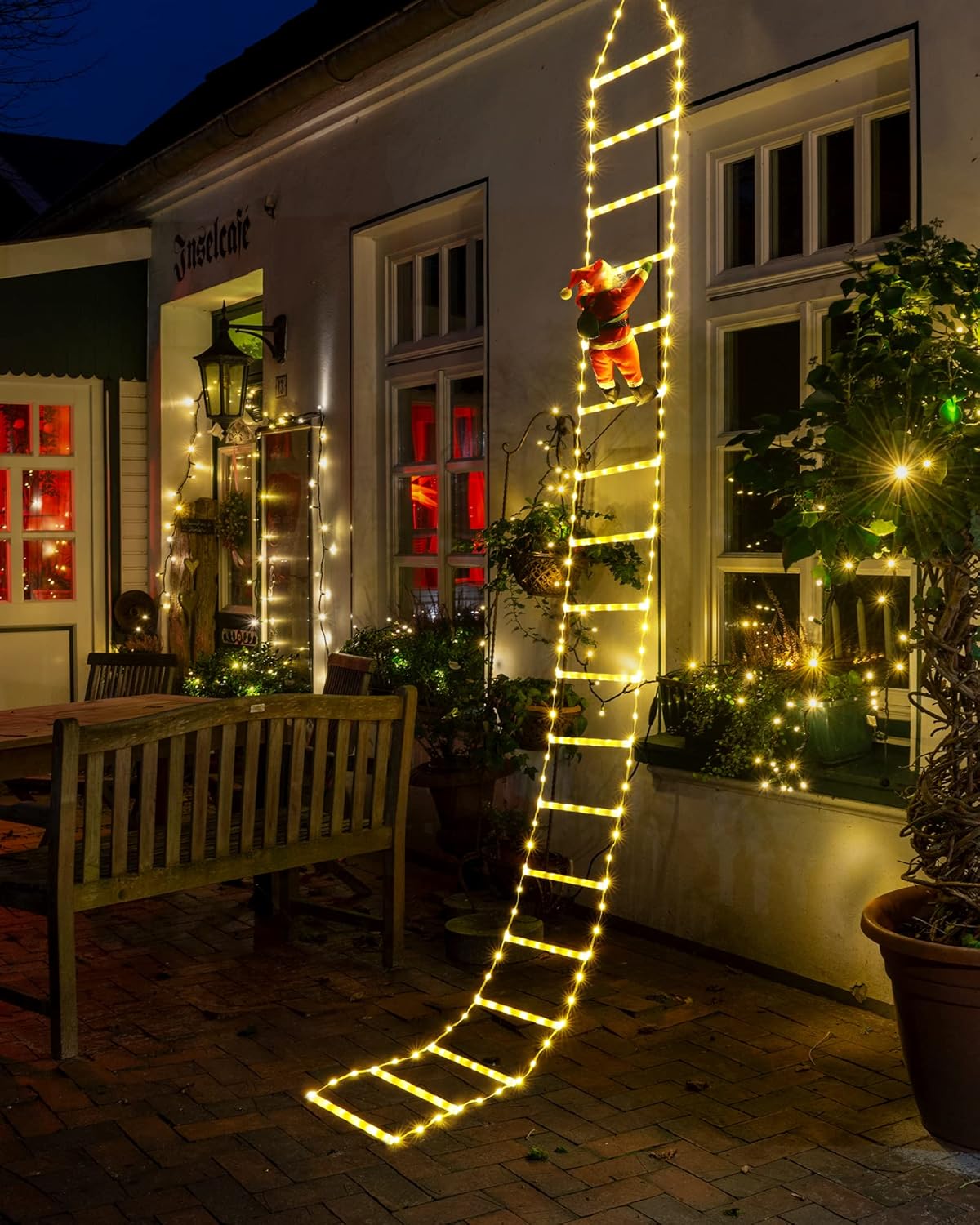 LED Christmas Lights - 10ft Christmas Decorative Ladder Lights with Santa Claus, Xmas Decorations Light for Indoor Outdoor, Window, Garden, Home, Wall, Xmas Tree Decor - Warm White