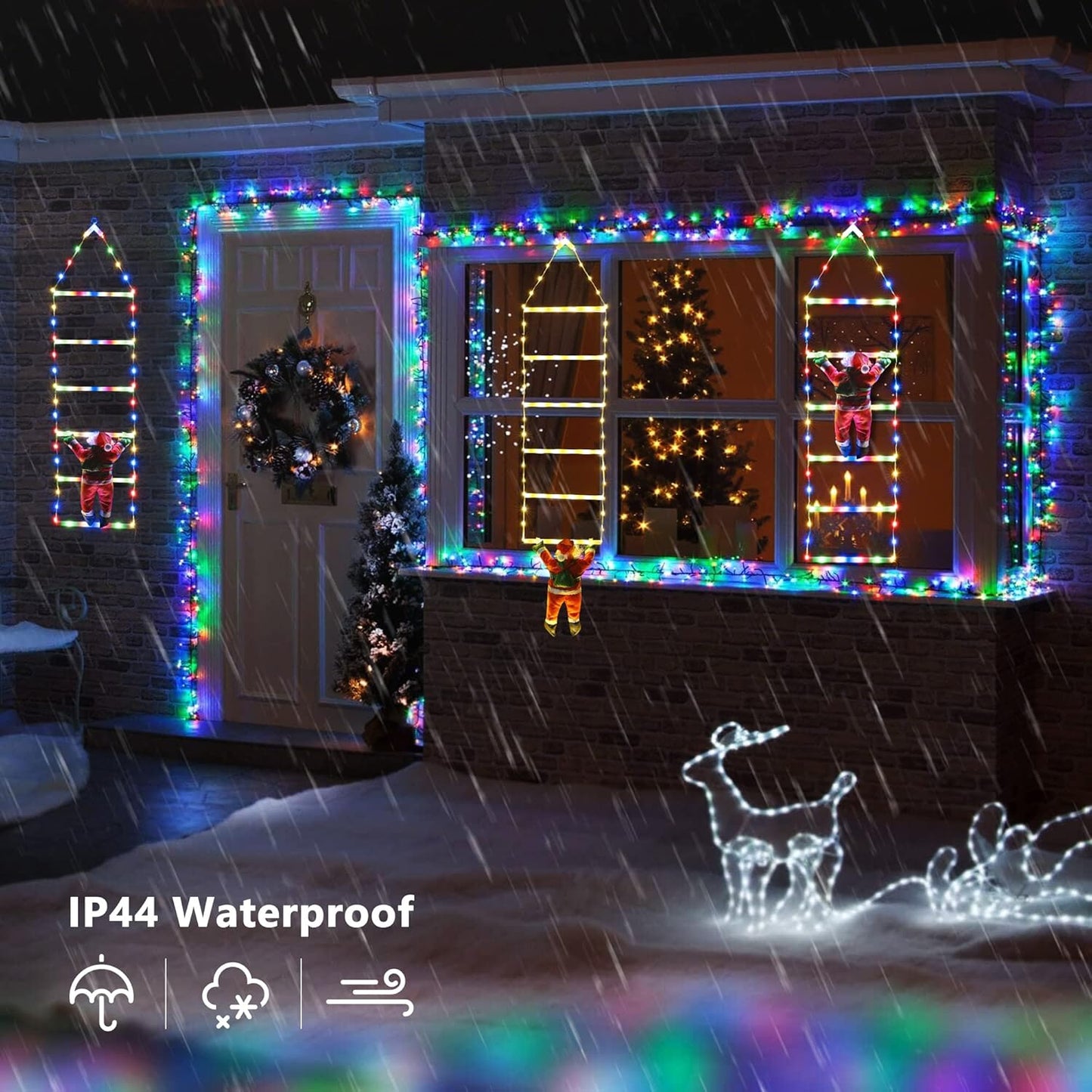 LED Christmas Lights - 10ft Christmas Decorative Ladder Lights with Santa Claus, Xmas Decorations Light for Indoor Outdoor, Window, Garden, Home, Wall, Xmas Tree Decor - Warm White