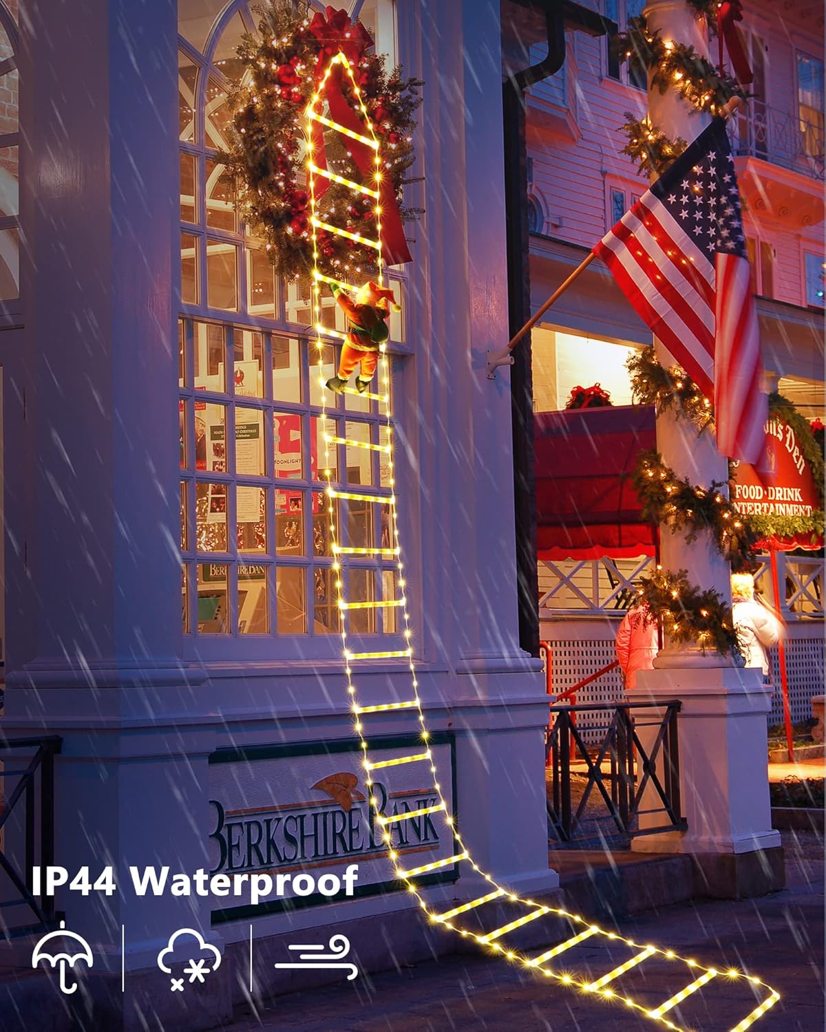 LED Christmas Lights - 10ft Christmas Decorative Ladder Lights with Santa Claus, Xmas Decorations Light for Indoor Outdoor, Window, Garden, Home, Wall, Xmas Tree Decor - Warm White