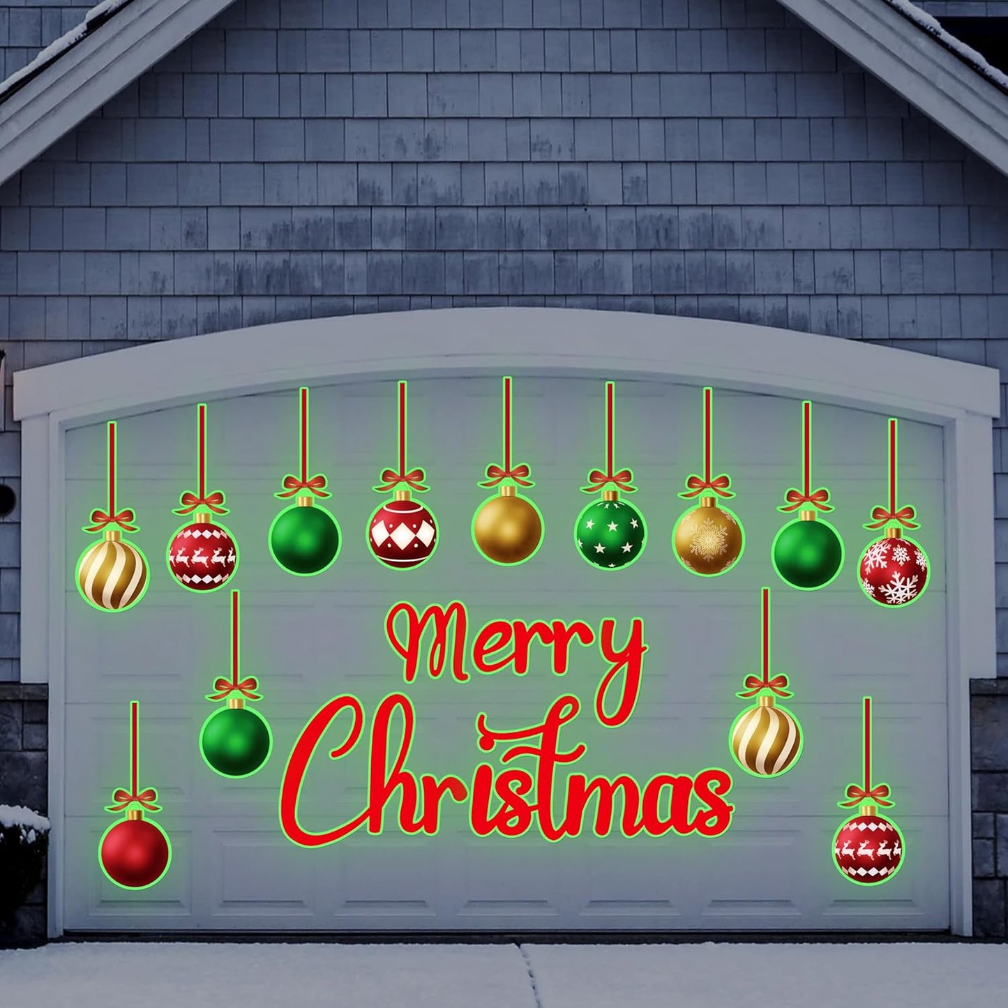 90shine 32PCS Christmas Garage Door Decorations Magnets - Merry Xmas Ball Holiday Refrigerator Fridge Kitchen Decor(Red, Silver)