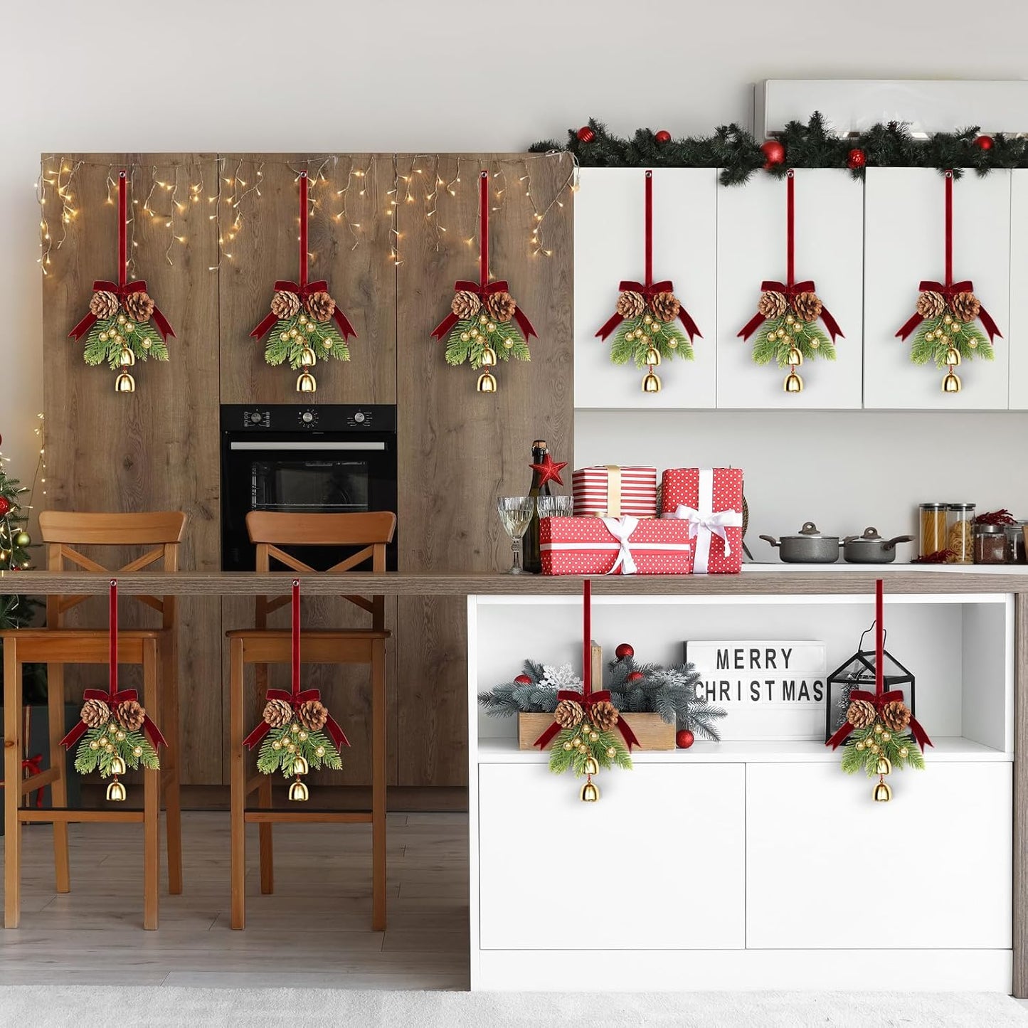 24" Christmas Wreaths for Front Door 2 PCS Christmas Teardrop Swag Winter Wreath with Red Ball Red Berry Pine Needles for Indoor Outdoor Farmhouse Home Wall Window Festival Wedding Decor