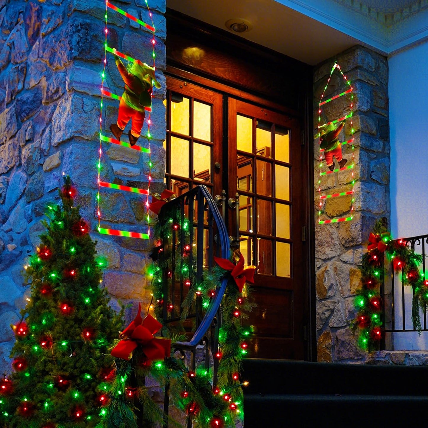 LED Christmas Lights - 10ft Christmas Decorative Ladder Lights with Santa Claus, Xmas Decorations Light for Indoor Outdoor, Window, Garden, Home, Wall, Xmas Tree Decor - Warm White