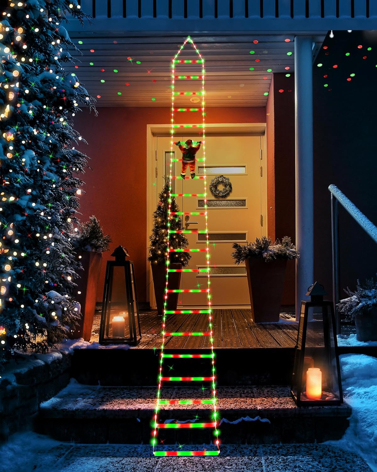 LED Christmas Lights - 10ft Christmas Decorative Ladder Lights with Santa Claus, Xmas Decorations Light for Indoor Outdoor, Window, Garden, Home, Wall, Xmas Tree Decor - Warm White