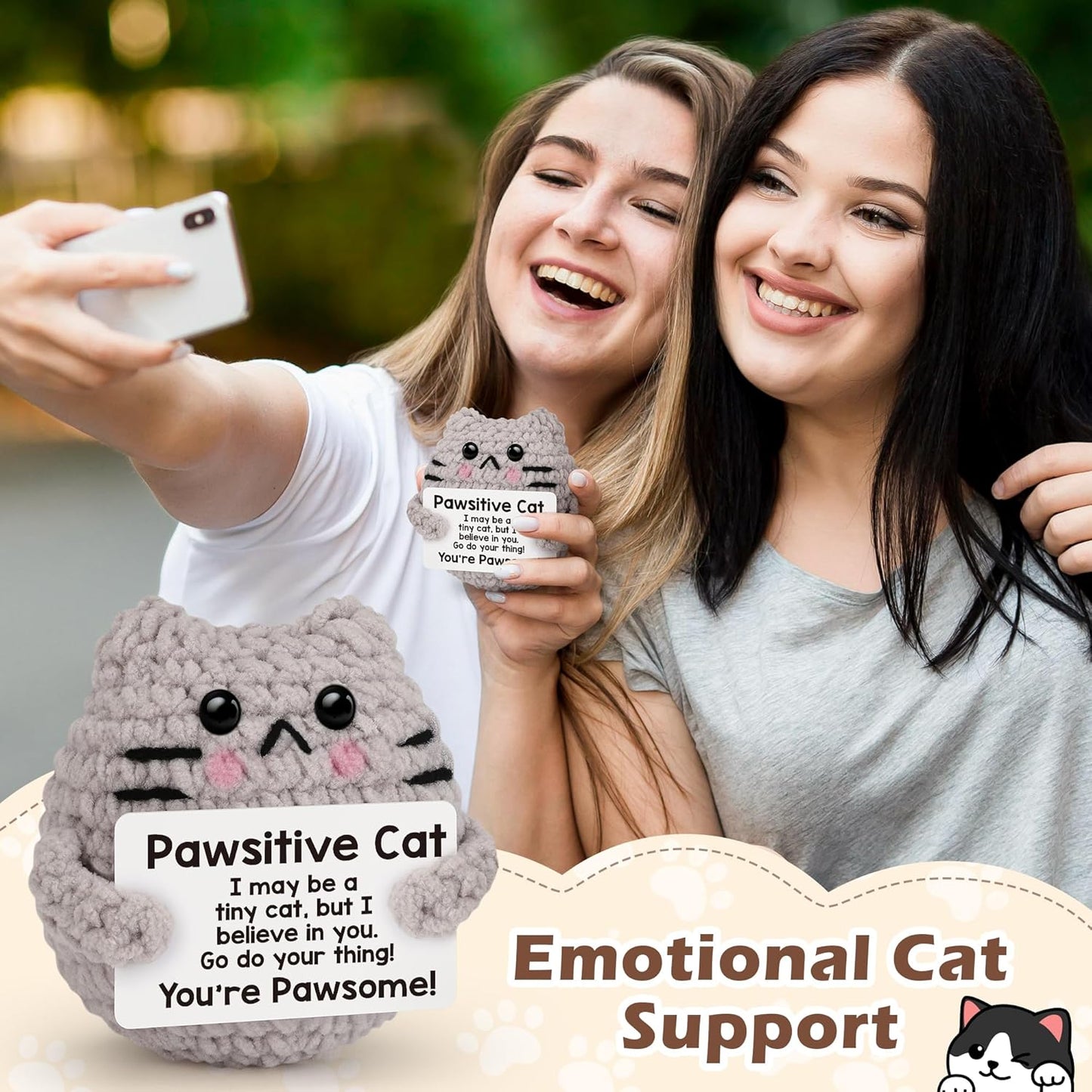 Crochet Cat Easter Basket Stuffers Positive Cat Crochet for Friend for Mom Grandma Dad Grandpa Daughter Son Gifts, Emotional Coworker Sister Brother Support Small Birthday Gifts