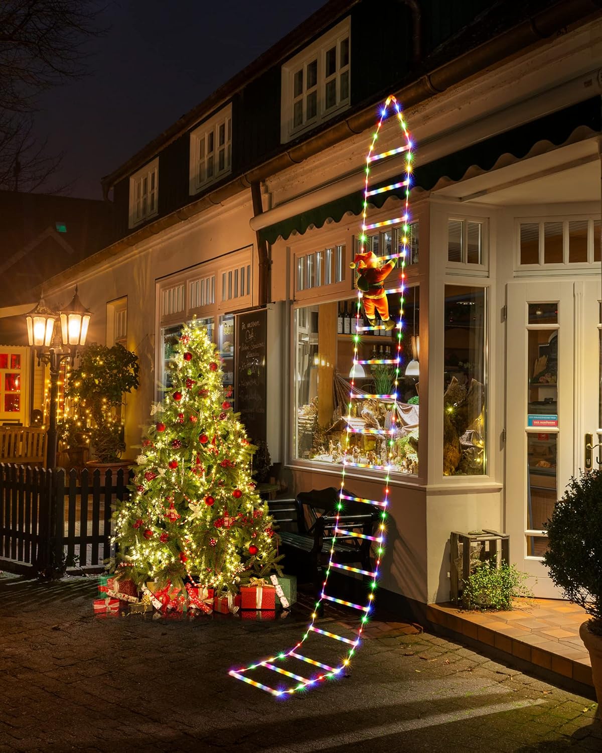 LED Christmas Lights - 10ft Christmas Decorative Ladder Lights with Santa Claus, Xmas Decorations Light for Indoor Outdoor, Window, Garden, Home, Wall, Xmas Tree Decor - Warm White