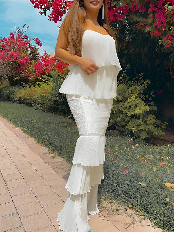 Off Shoulder Bandeau Ruffle Falbala Bodycon Baby Shower Cute Maternity Maxi Dress