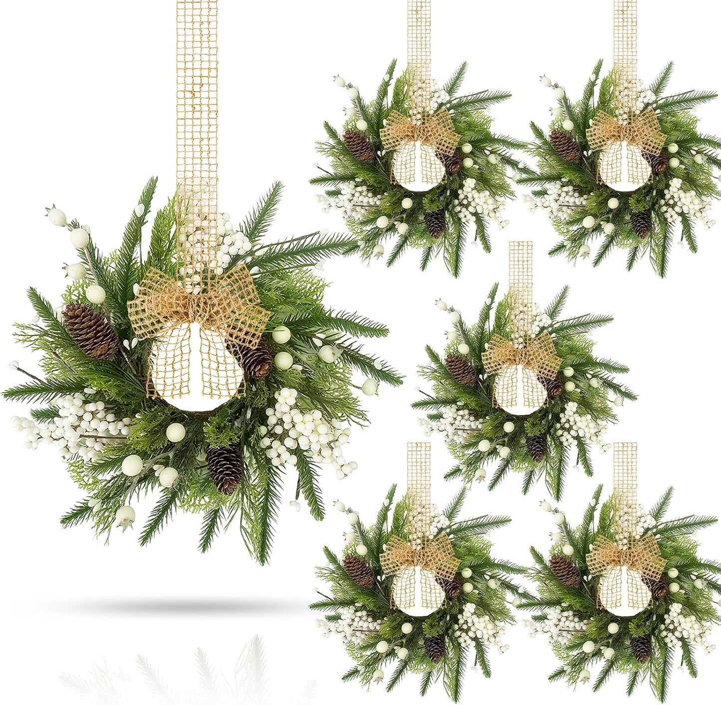 24" Christmas Wreaths for Front Door 2 PCS Christmas Teardrop Swag Winter Wreath with Red Ball Red Berry Pine Needles for Indoor Outdoor Farmhouse Home Wall Window Festival Wedding Decor