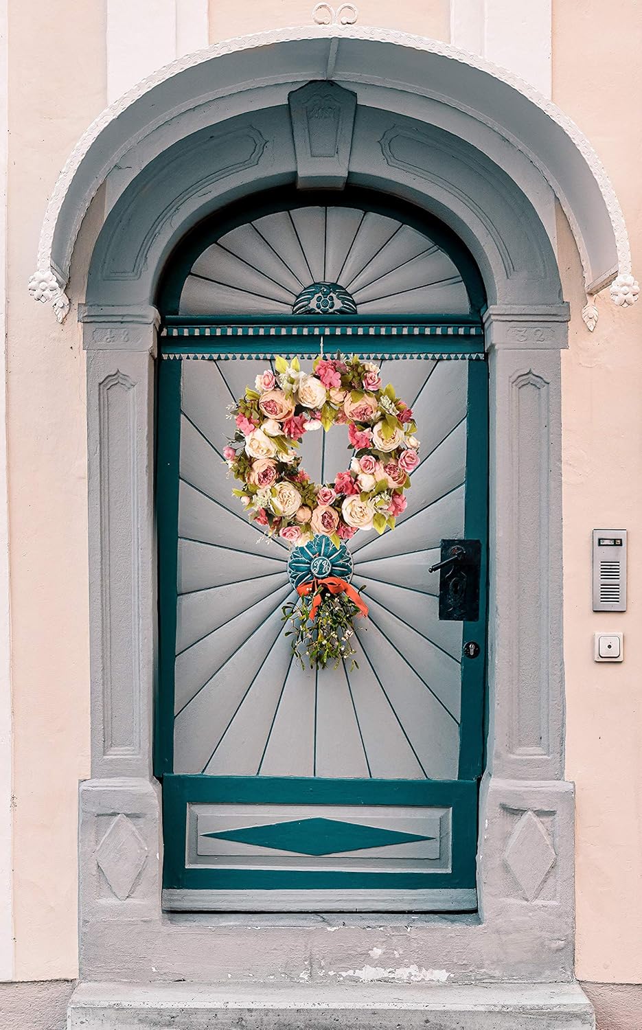 Peony Spring Wreaths for Front Door Outside 22 inch Handmade Summer Wreaths for Front Door Wall Window Decor in All Season(Large)