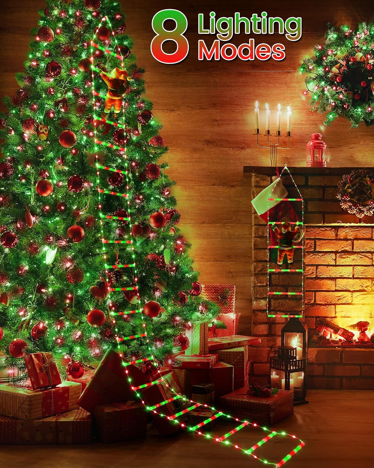 LED Christmas Lights - 10ft Christmas Decorative Ladder Lights with Santa Claus, Xmas Decorations Light for Indoor Outdoor, Window, Garden, Home, Wall, Xmas Tree Decor - Warm White